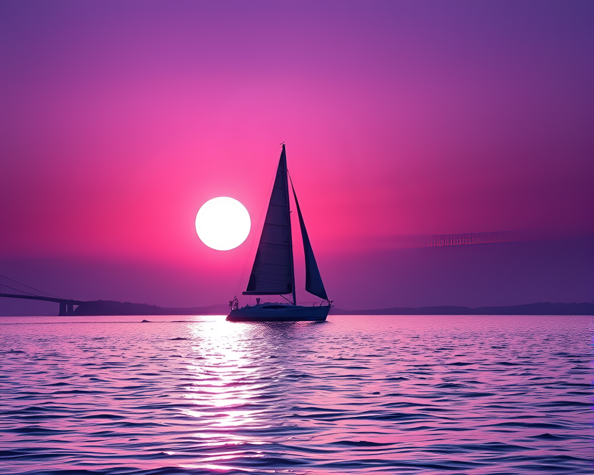 Twilight Solar Sailboat Gliding Through Leading Lines – free AI stock image