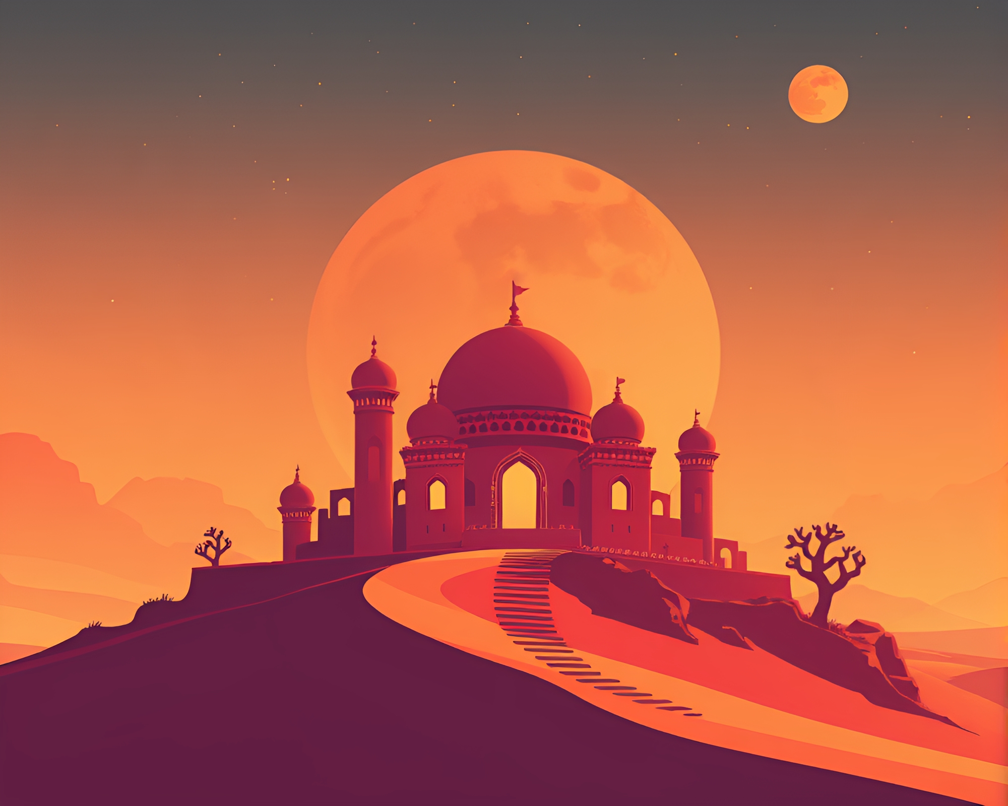 Vector Halftone Mind Palace in Desert Hues – free AI stock image