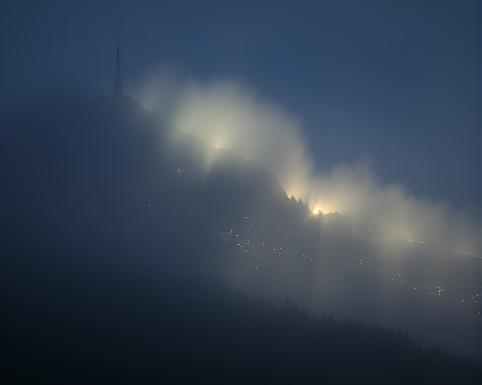 Misty Mountain Glow: Pointillist Cinemagraph – free AI stock image