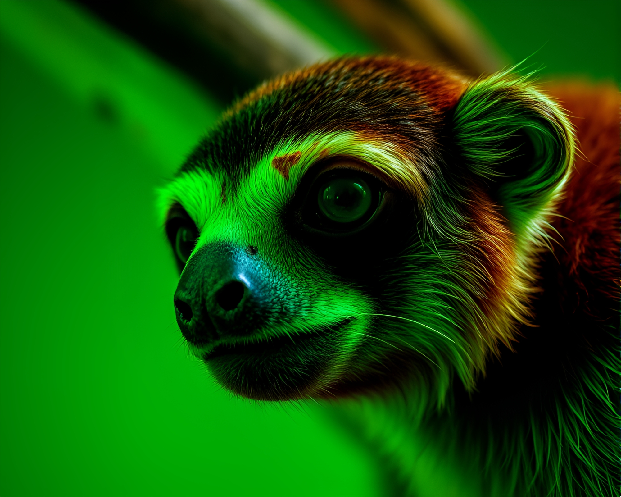 Emerald Sloth in Fluorescent Rust Streaked Composition – free AI stock image