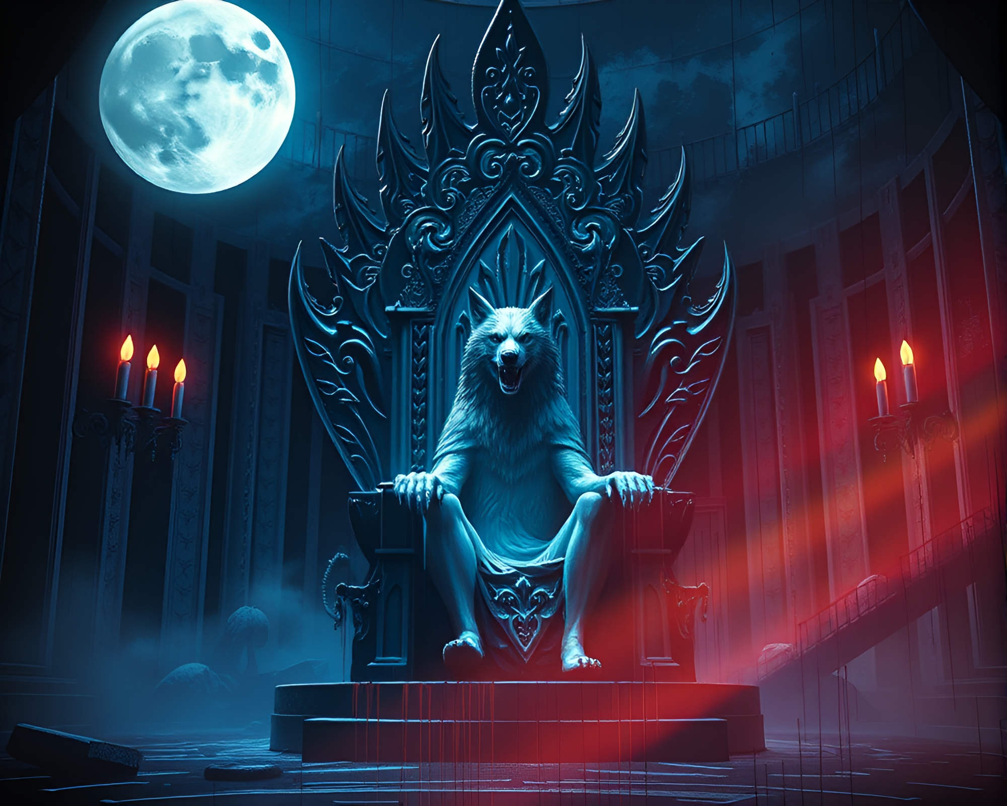 Moonlit Wolf in Throne Room Spray Paint Drips – free AI stock image