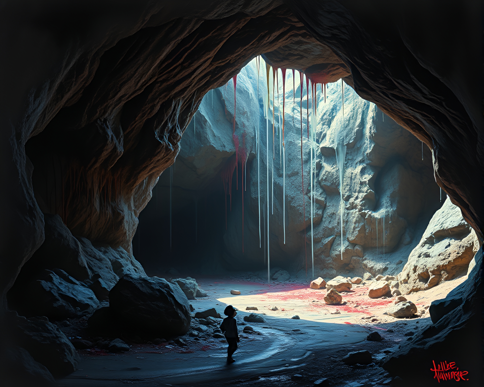 Ambient Cave Painting with Action Graffiti Drips – free AI stock image