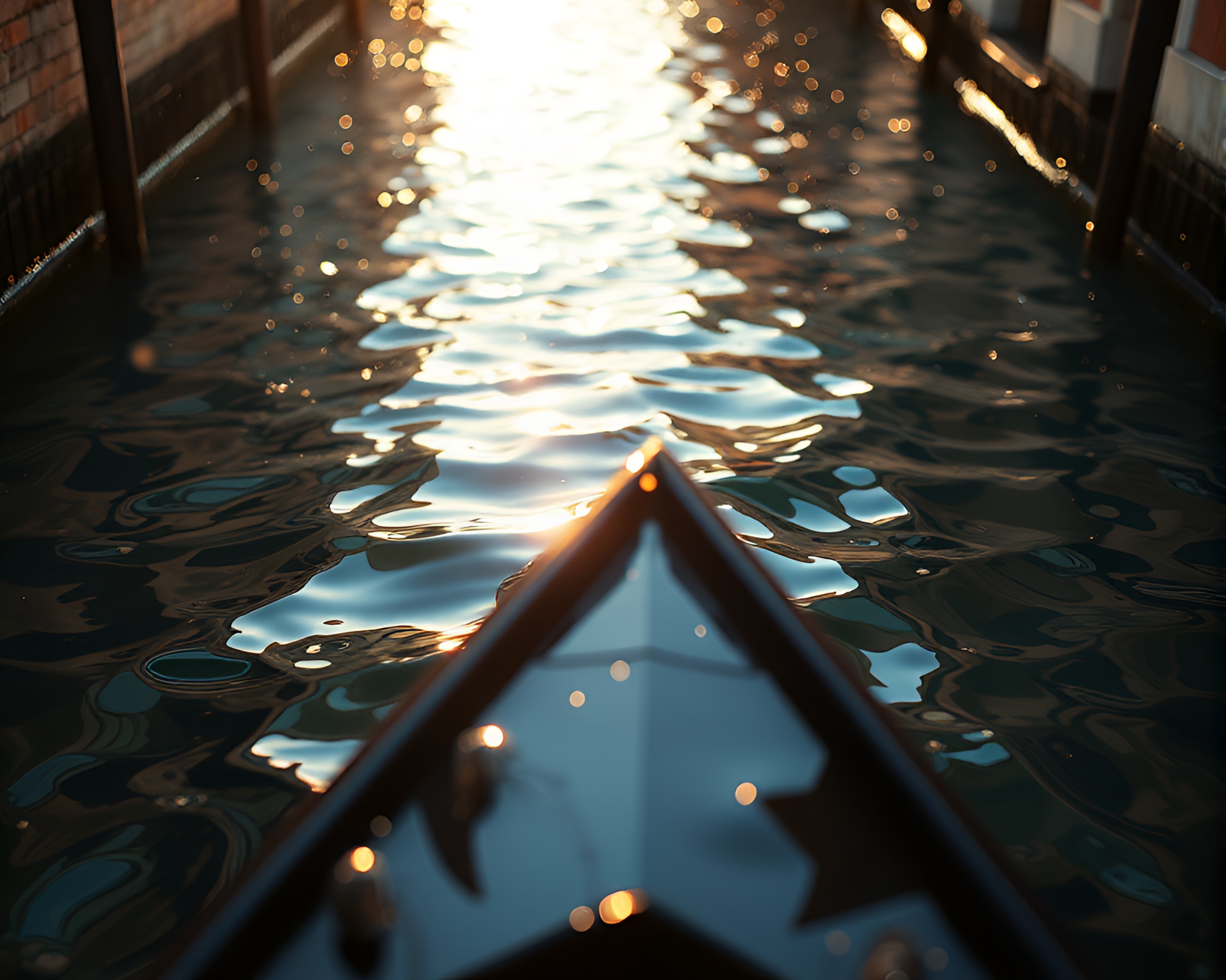 Venetian Gondola in Holographic Water Reflection Ripples – free AI stock image