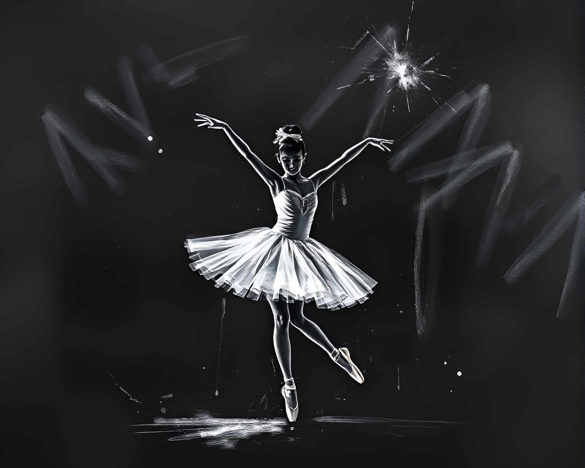 Ethereal Ballet Dancer in Algorithmic Chalkboard Frame – free AI stock image