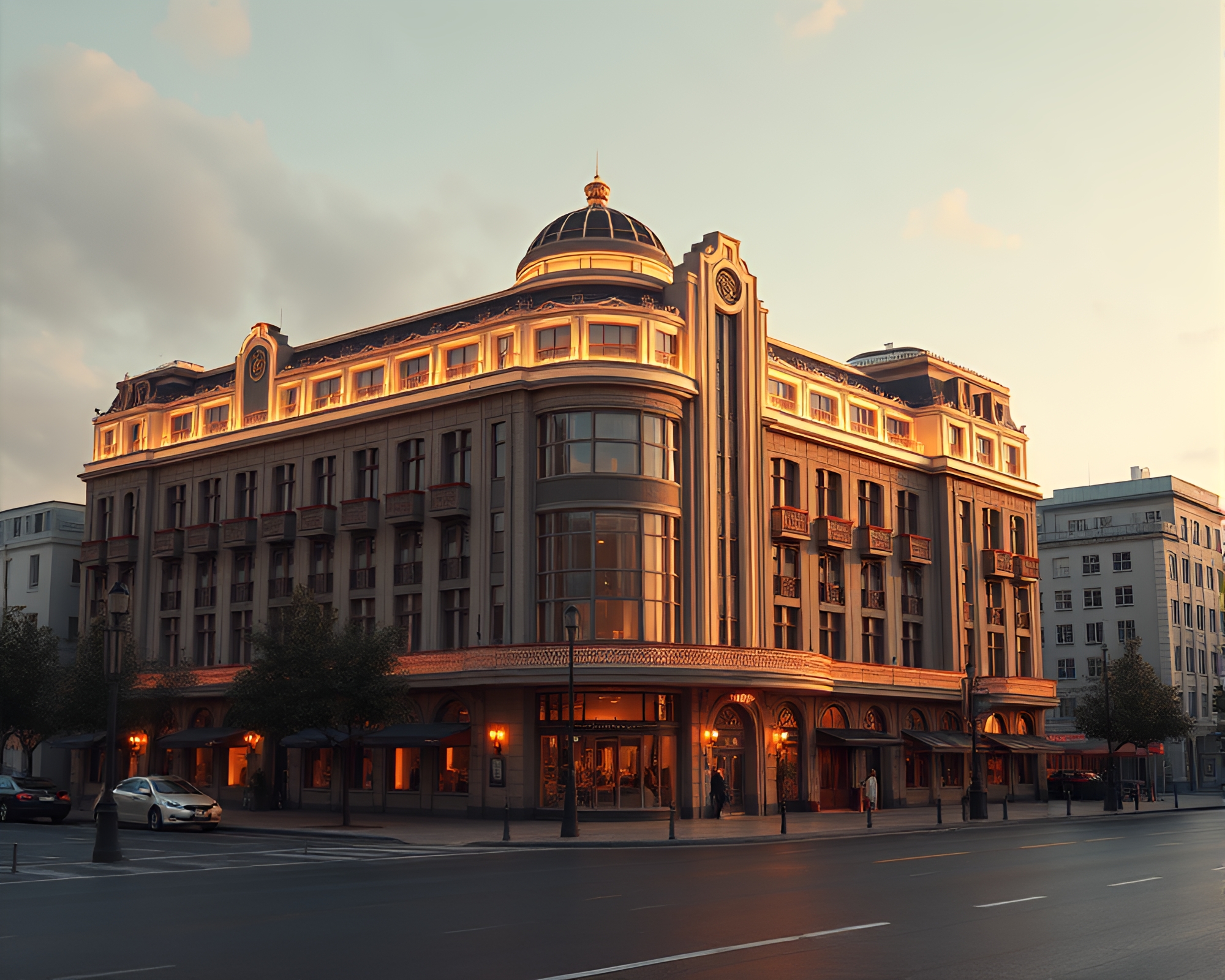 Surreal Art Deco Hotel CGI Render – free AI stock image