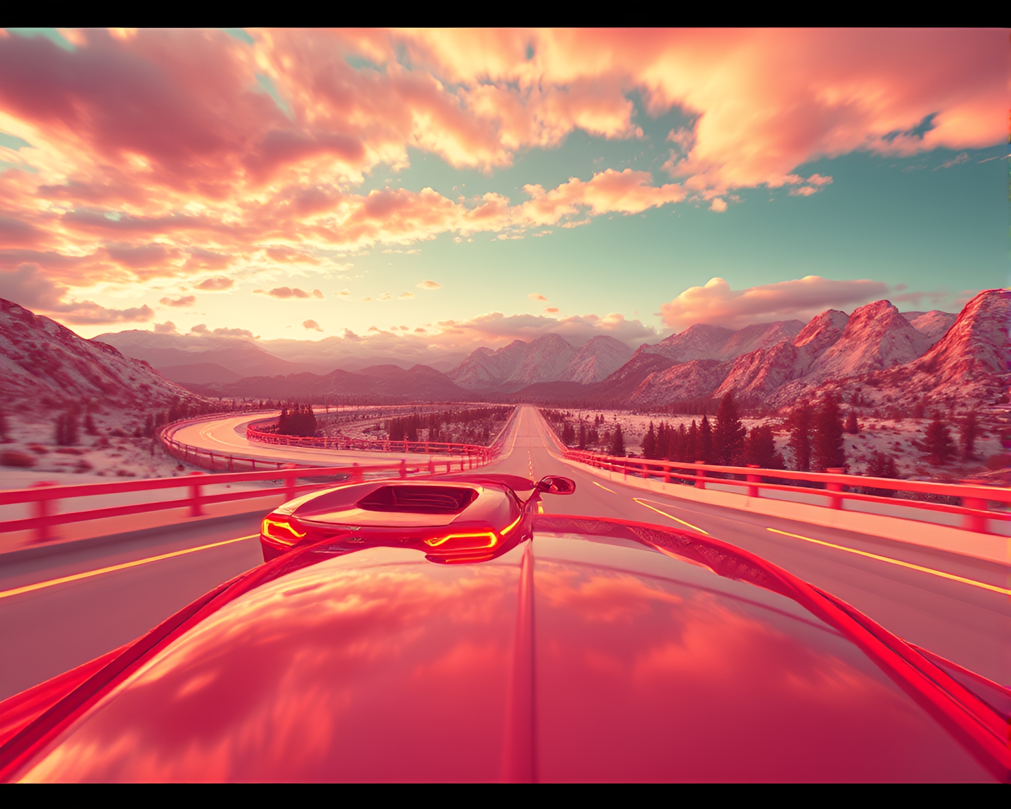 Futuristic Hover Car in Anaglyph 3D Panoramic View – free AI stock image