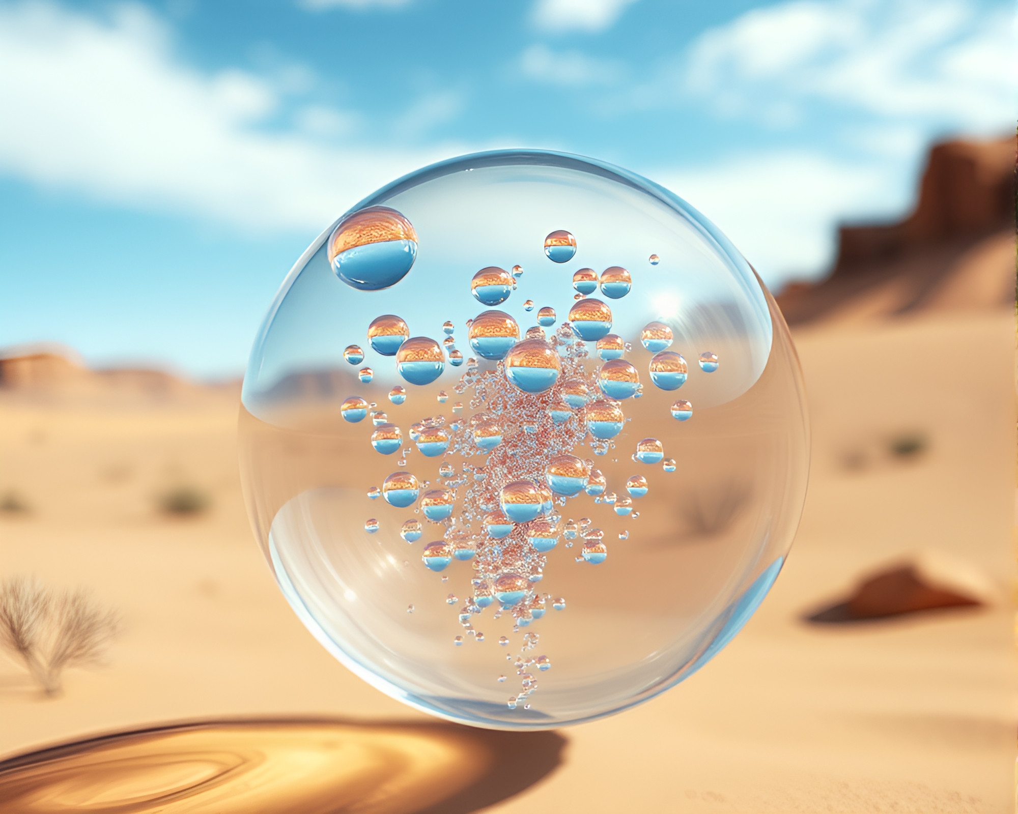 Prismatic Desert Mirage: Bubble Cluster Oasis – free AI stock image