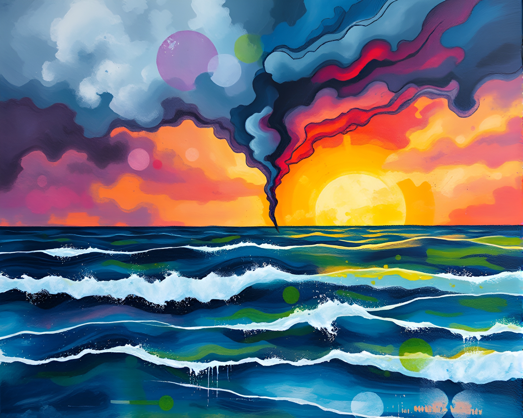 Stormy Seas: Smoke Rings in Paint Splatter Sky – free AI stock image