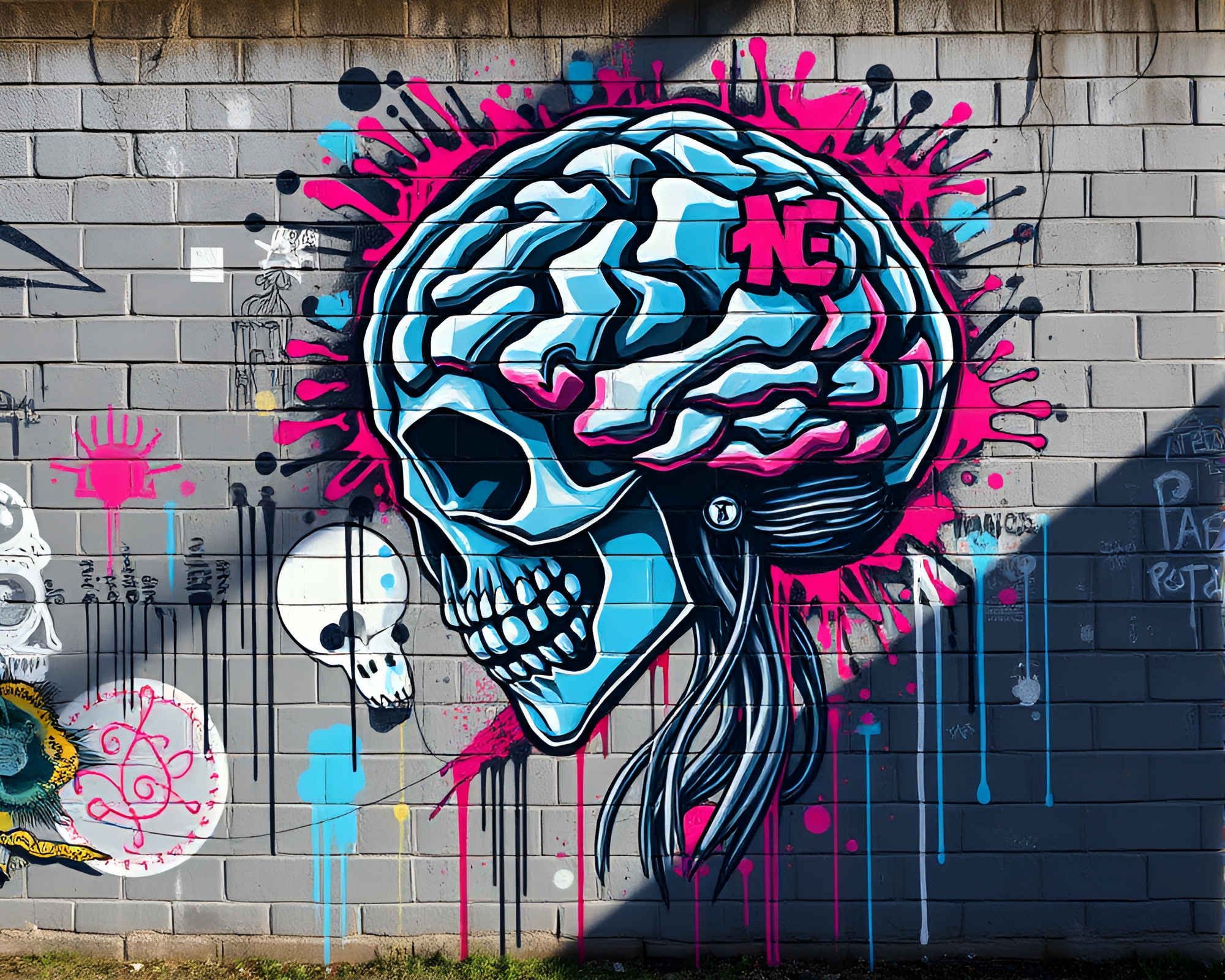 Necromantic AI Brain Mural in Skeuomorphic Design – free AI stock image
