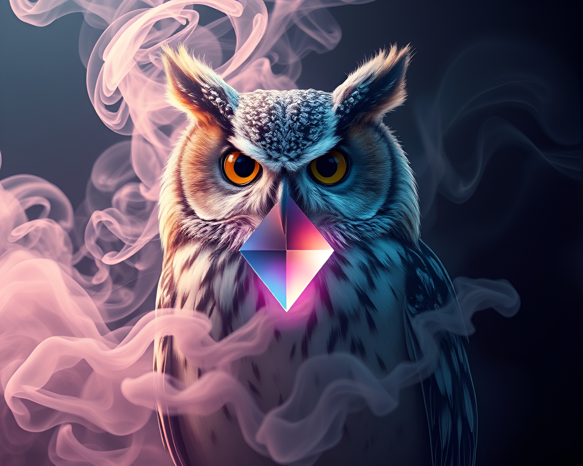 Futuristic Owl in Prism Refraction Smoke Rings – free AI stock image
