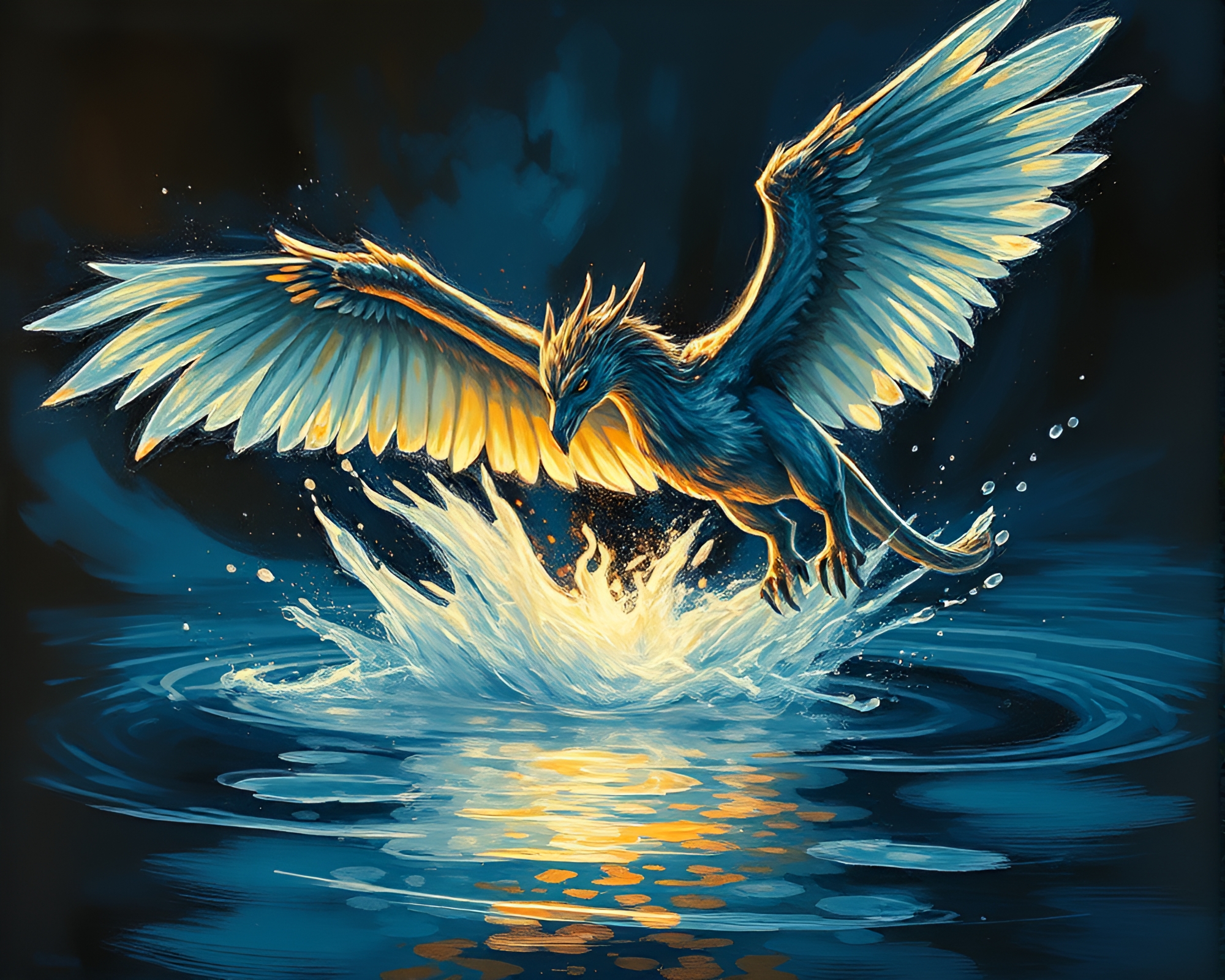 Ethereal Gryphon in Palette Knife Water Distortion – free AI stock image