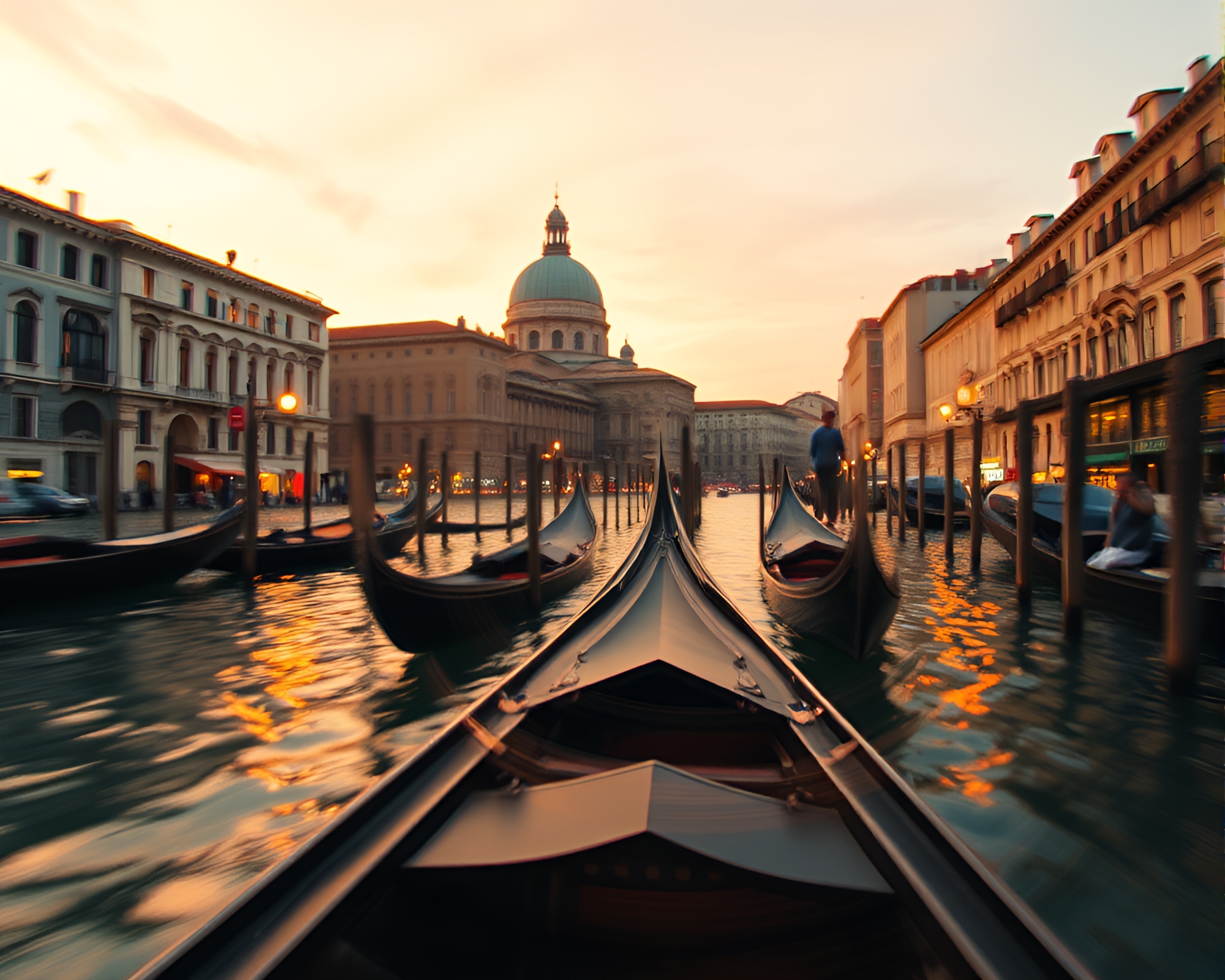 Venetian Gondola in Dystopian Lens Distortion Swirl – free AI stock image