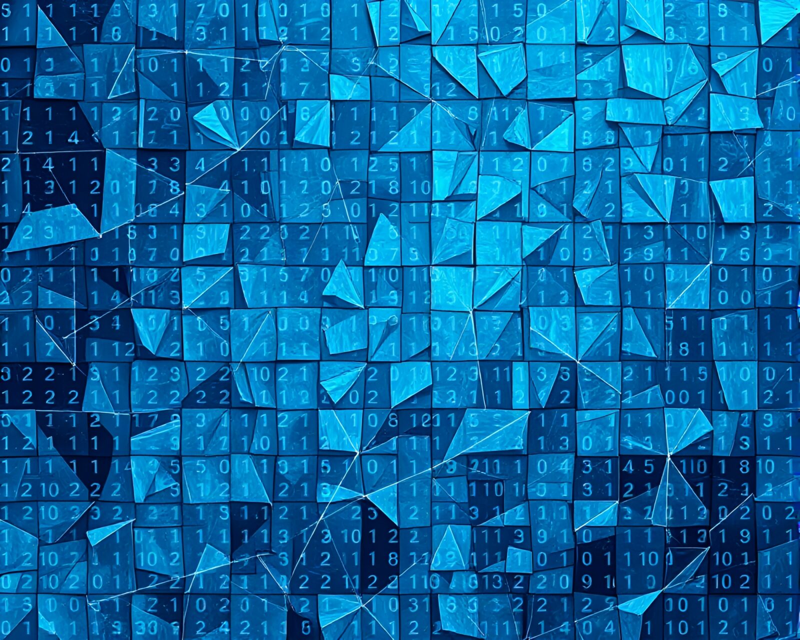 Abstract art piece with Morse code symbols in origami style under icy blue light