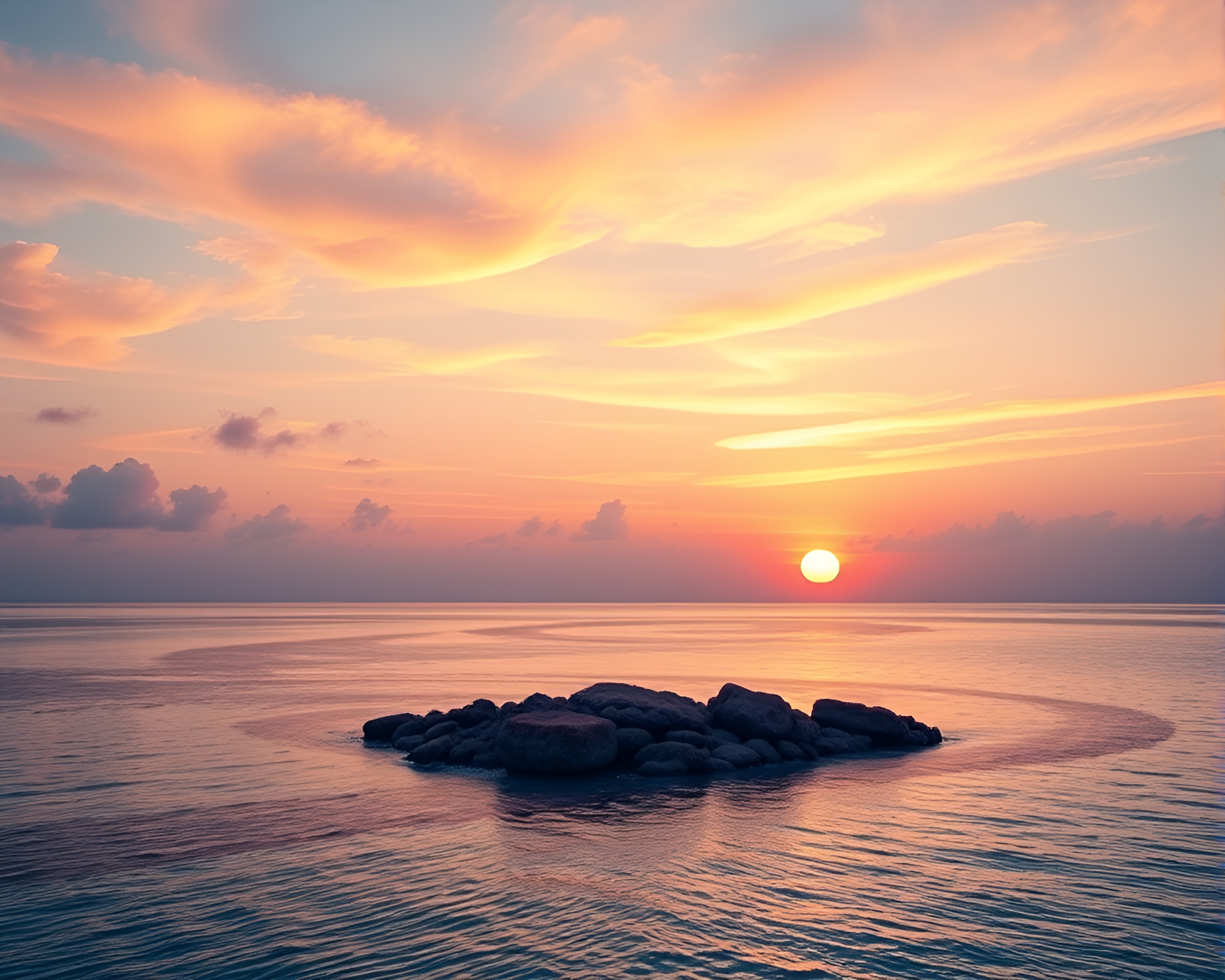 Coral Atoll Sunset in Circular Frame – free AI stock image