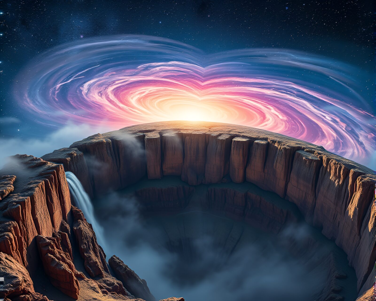 Swirling vortex around a monolith with rim lighting