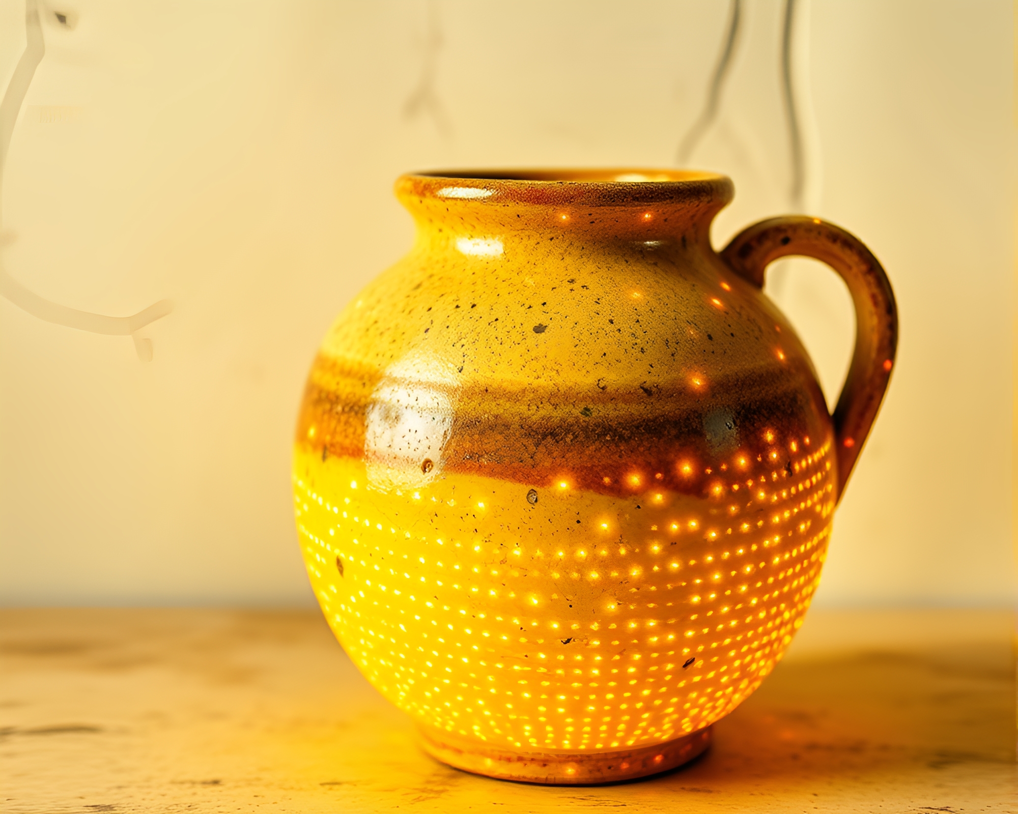 Rustic Pottery Lemon Yellow LED Pixel Art – free AI stock image