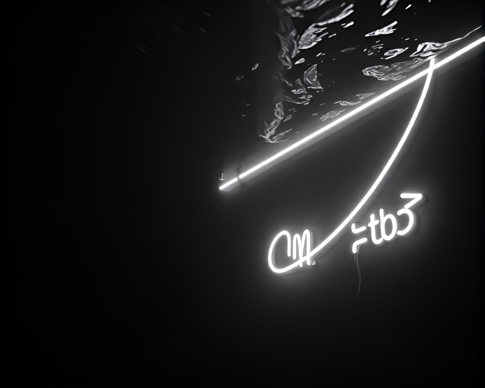 Glowing underwater exploration vehicle tilted in black and white