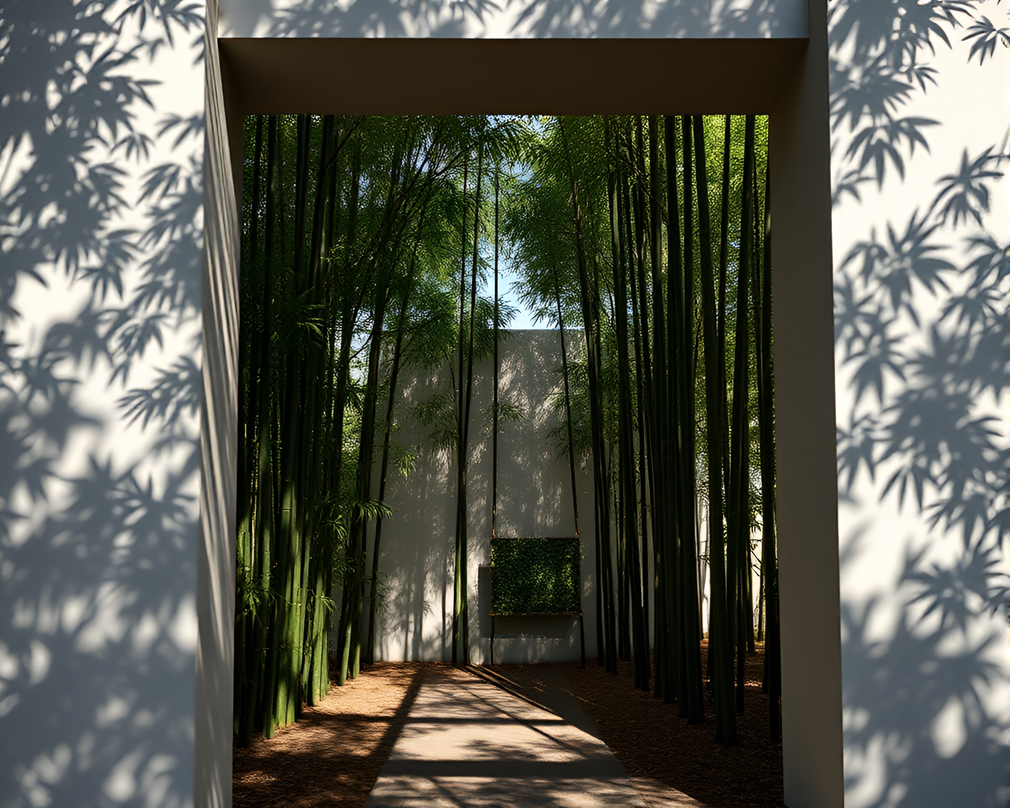 Bamboo Grove Swathed in Bio-Organic Architectural Shadows – free AI stock image