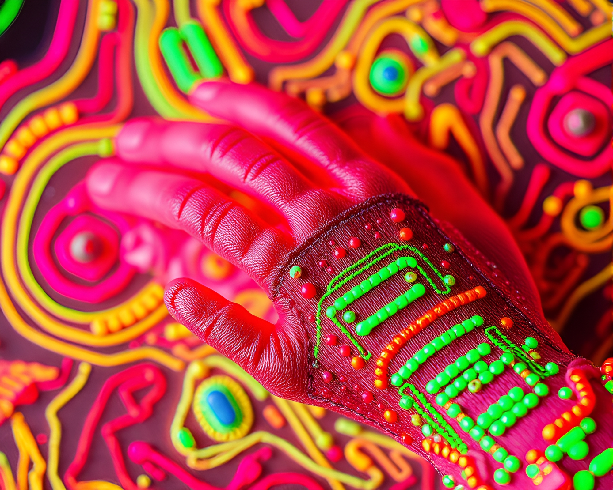 Futuristic Cybernetic Hand with Embroidered Detail – free AI stock image
