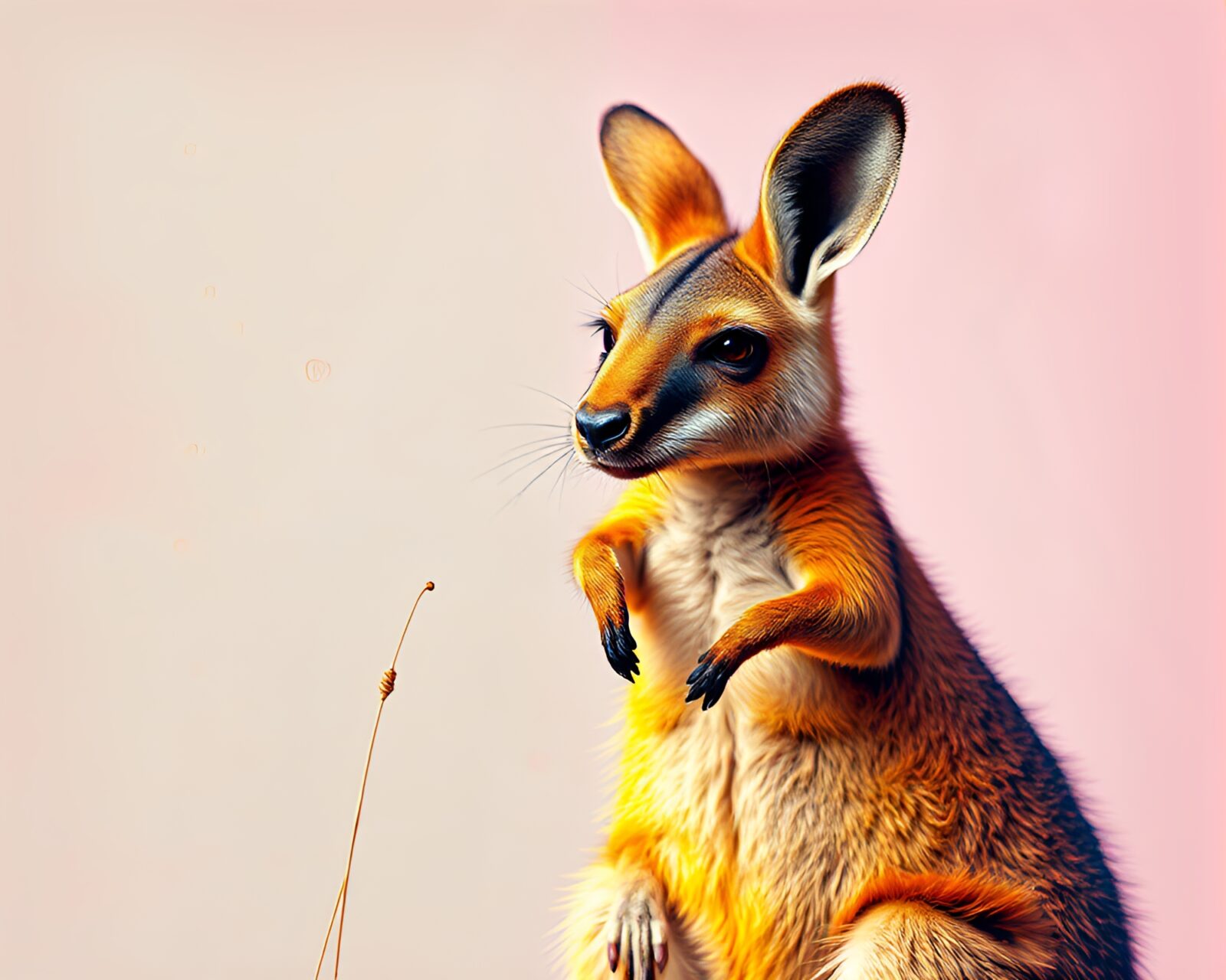 Eclectic art piece featuring colorful kangaroo skeleton in pale hues