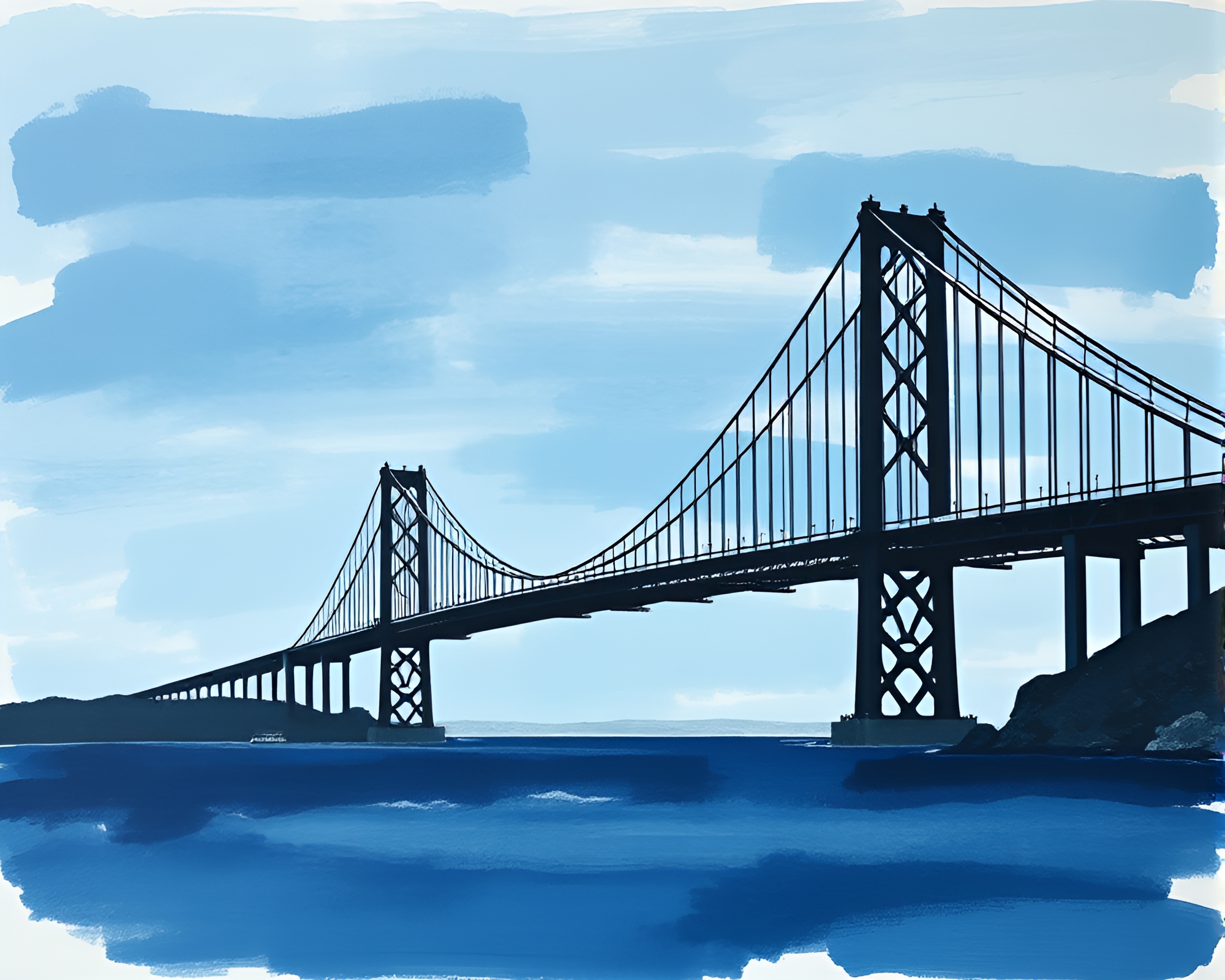 Serenity Bridge: Ocean-Blue Collage Charcoal Composition – free AI stock image