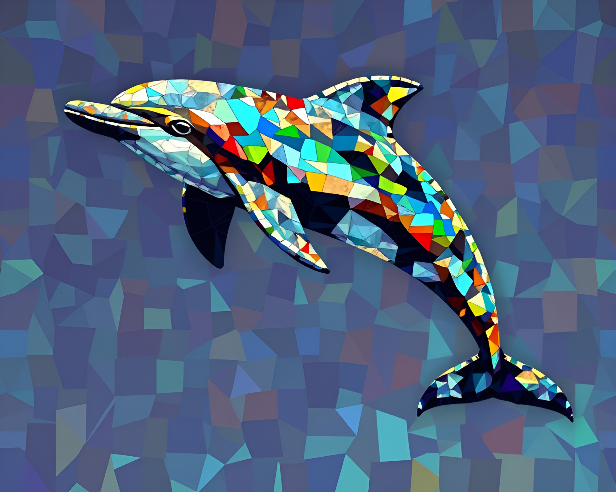Fragmented Triadic Color Scheme Mosaic with Amazon River Dolphin – free AI stock image