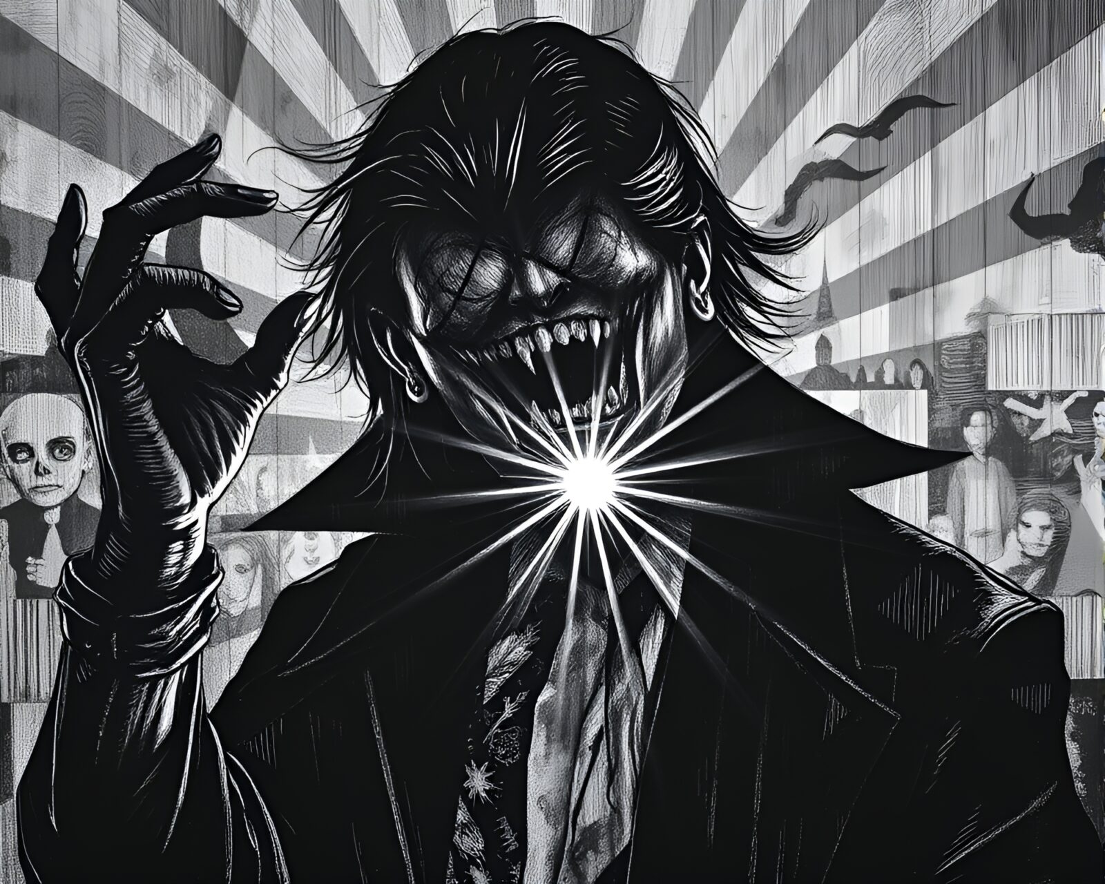 Detailed mural of a vampire king amidst radiant solar glow