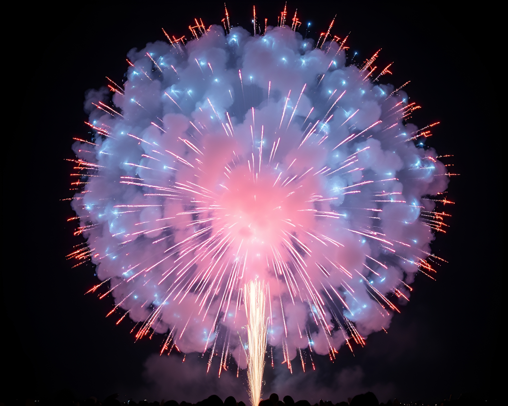 Satellite Fireworks Burst in Screen-Printed Sky – free AI stock image