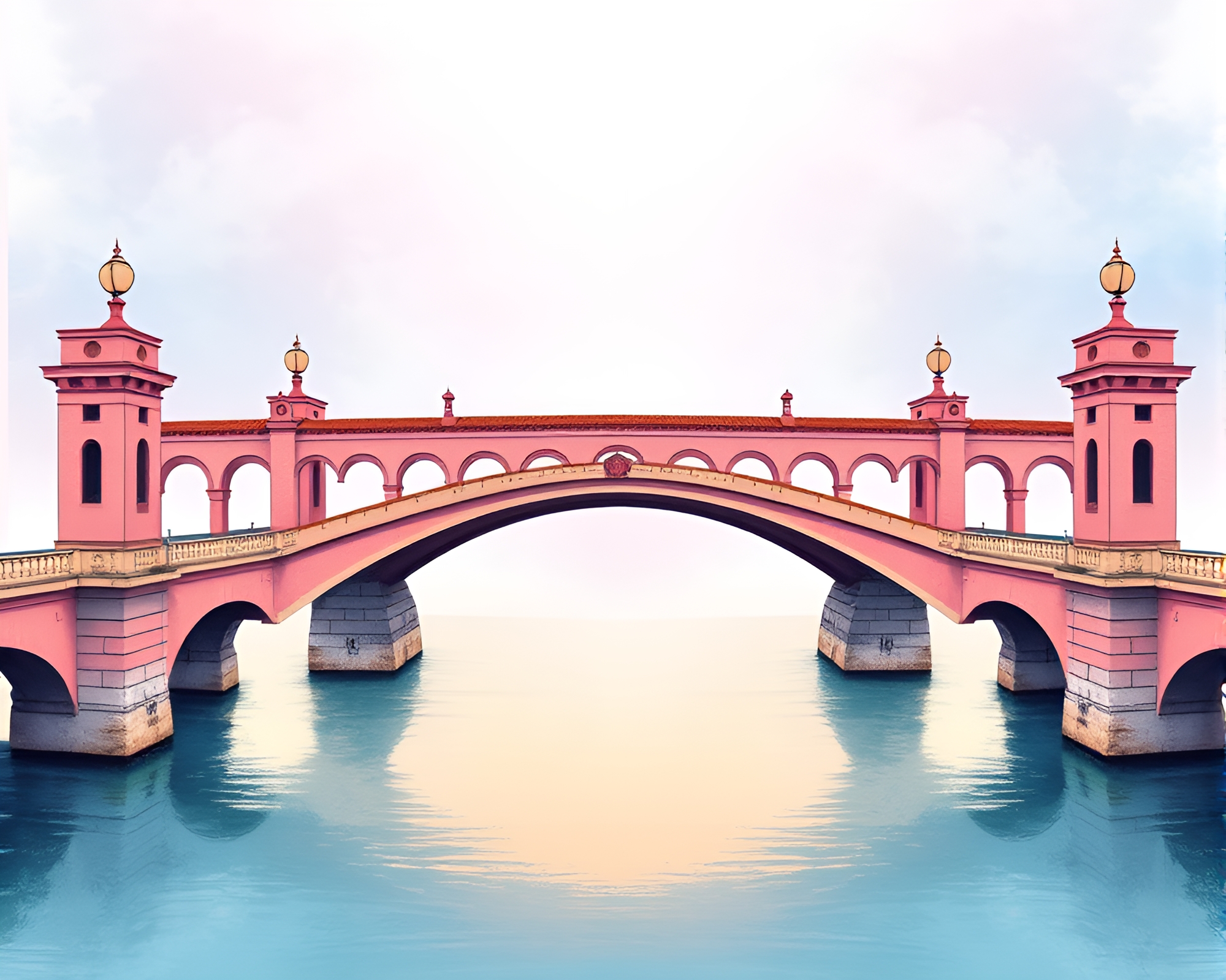 Pastel Arch Bridge Fashion Illustration – free AI stock image