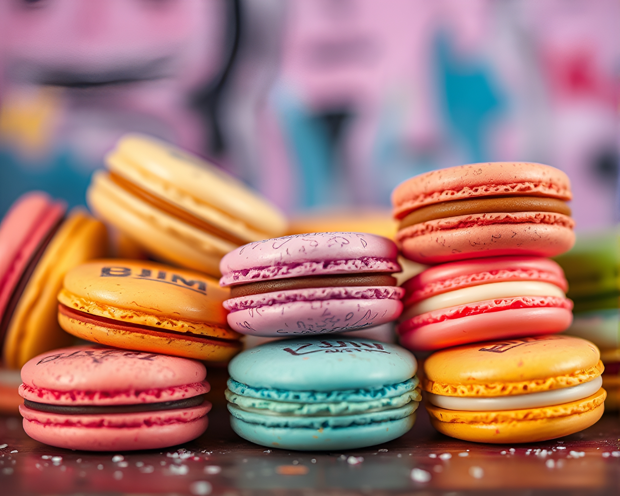 Dreamy Macaron Stencil Art Composition – free AI stock image
