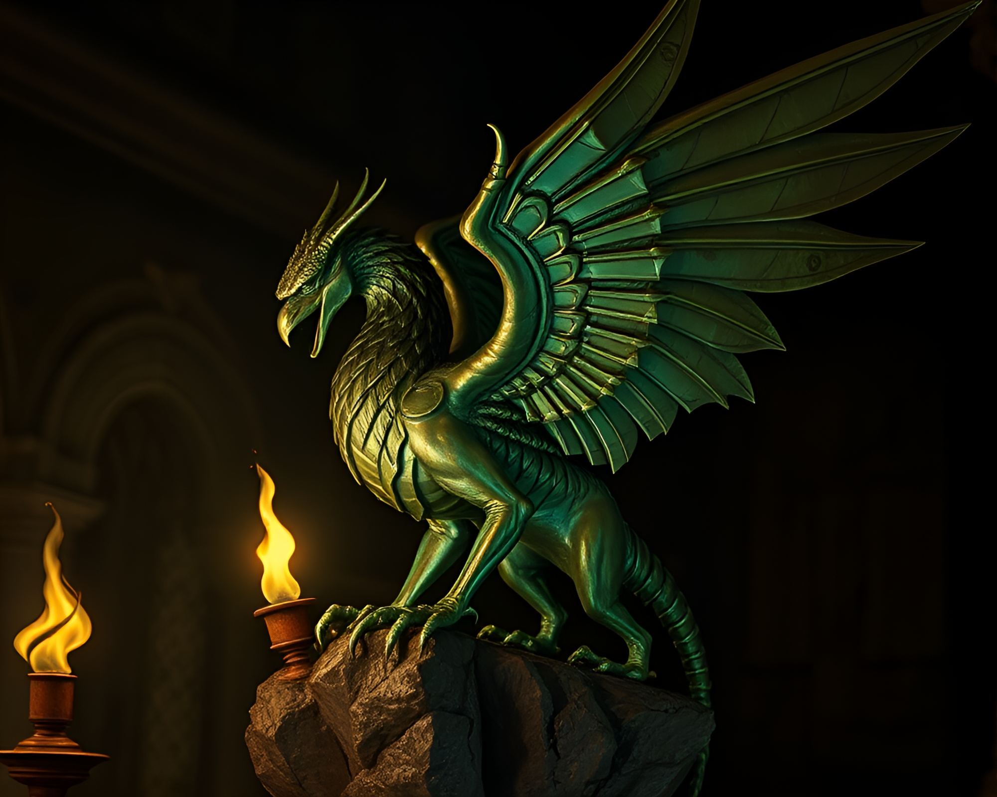 Majestic Gryphon Bathed in Dungeon Torchlight – free AI stock image
