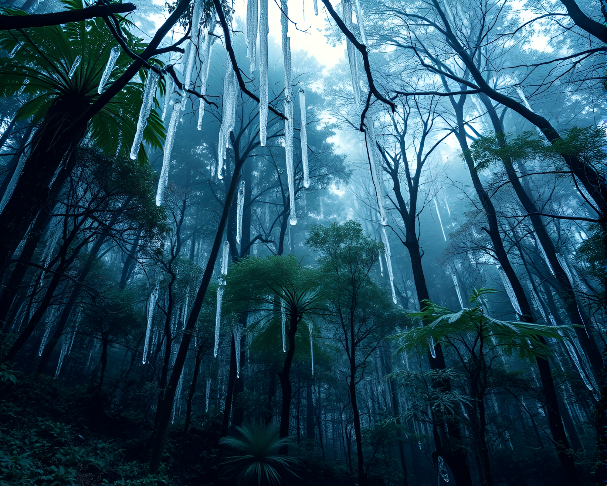 Ice Crystal Canopy: Matte HDR Rainforest Photography – free AI stock image