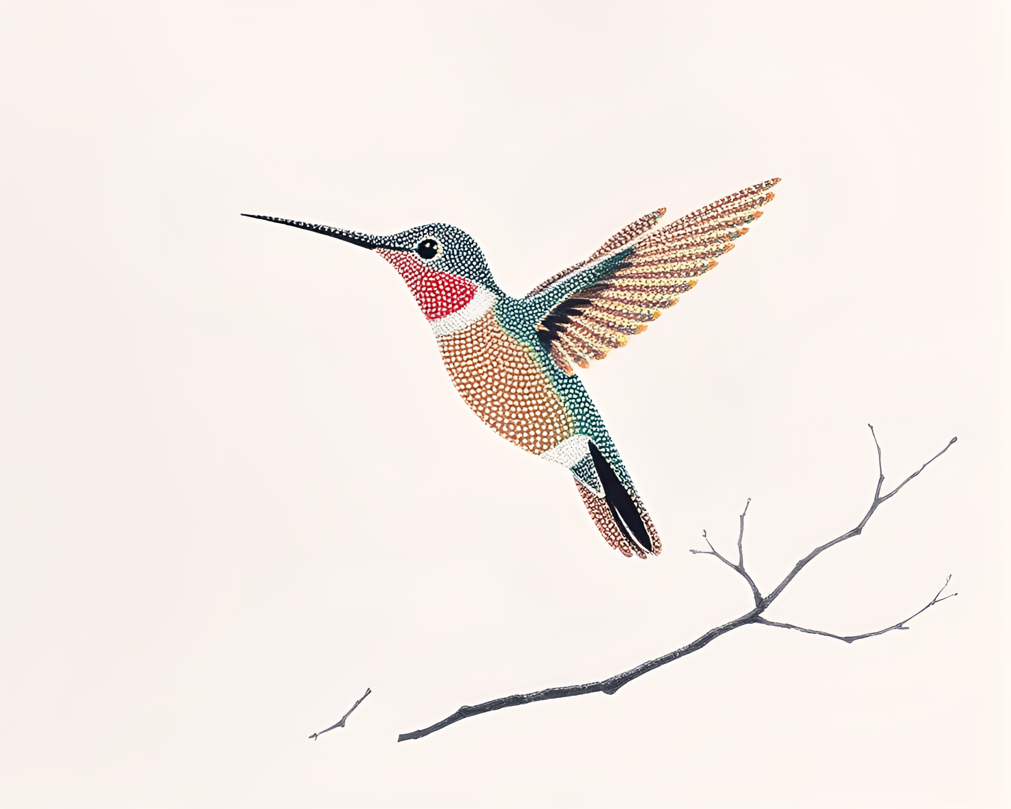 Engraved Landscape: Hummingbird in Dot Matrix Illumination – free AI stock image