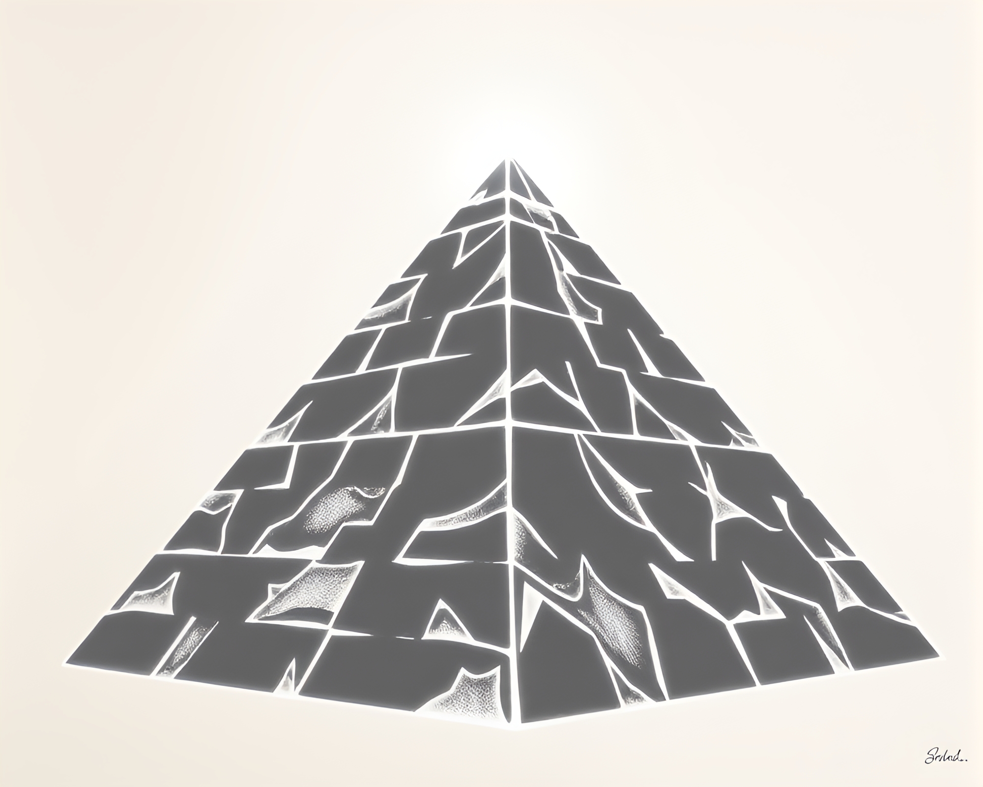 Pyramidal Stencil Art Illuminated in High-Key Hatching – free AI stock image