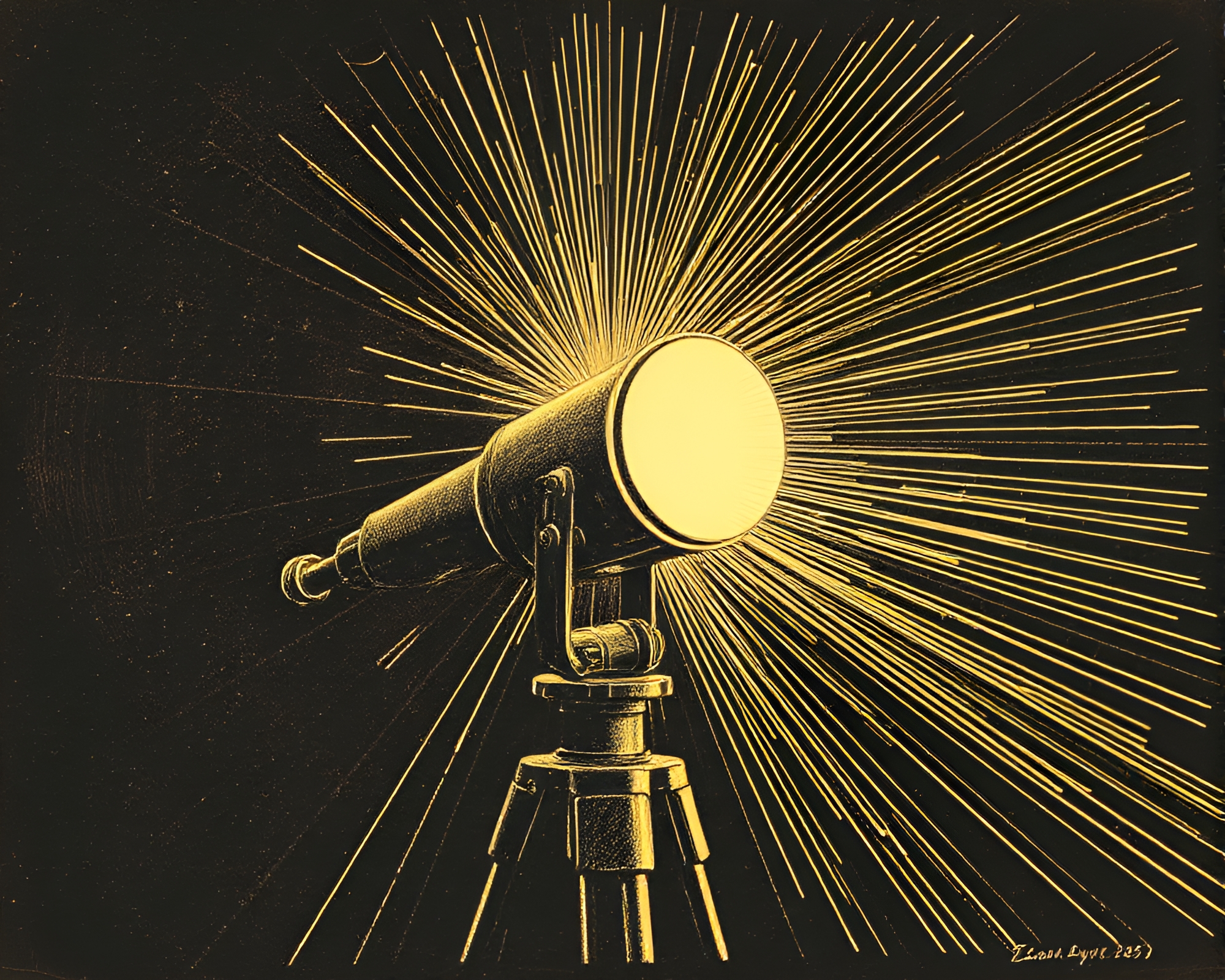 Vintage Telescope Illuminated by Warm Porchlight Kinetic Art – free AI stock image