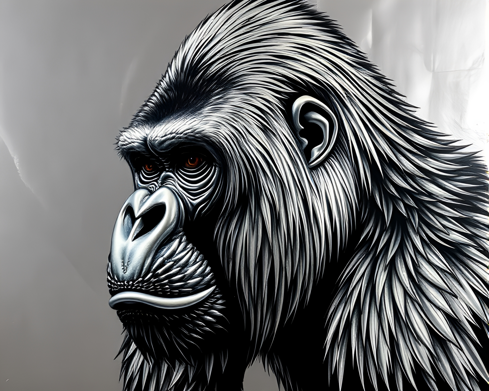 Gorilla with Silver Leaf Compositions in Op Art Style – free AI stock image