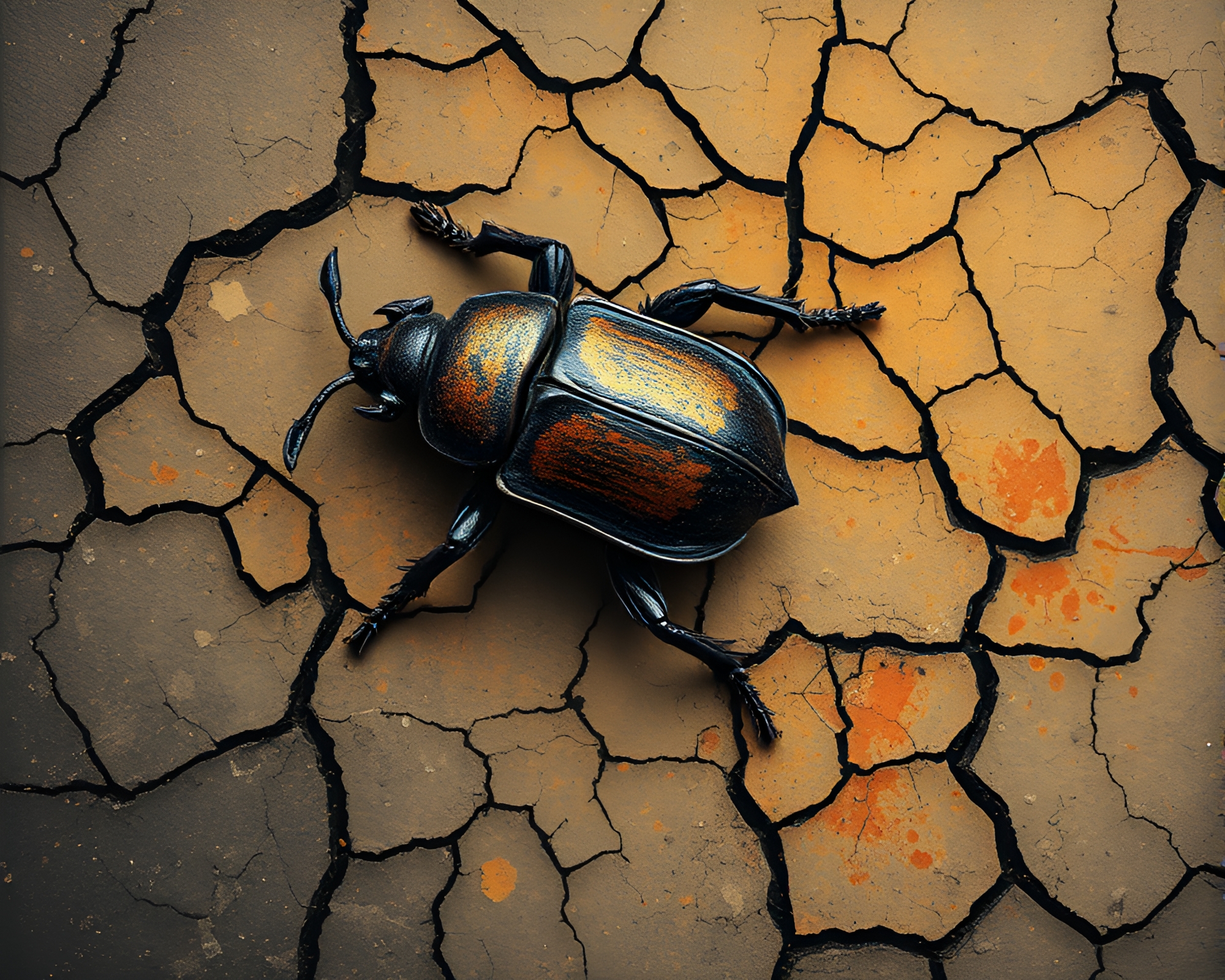 Desolate Beetle Crossing Cracked Volcano Earth – free AI stock image