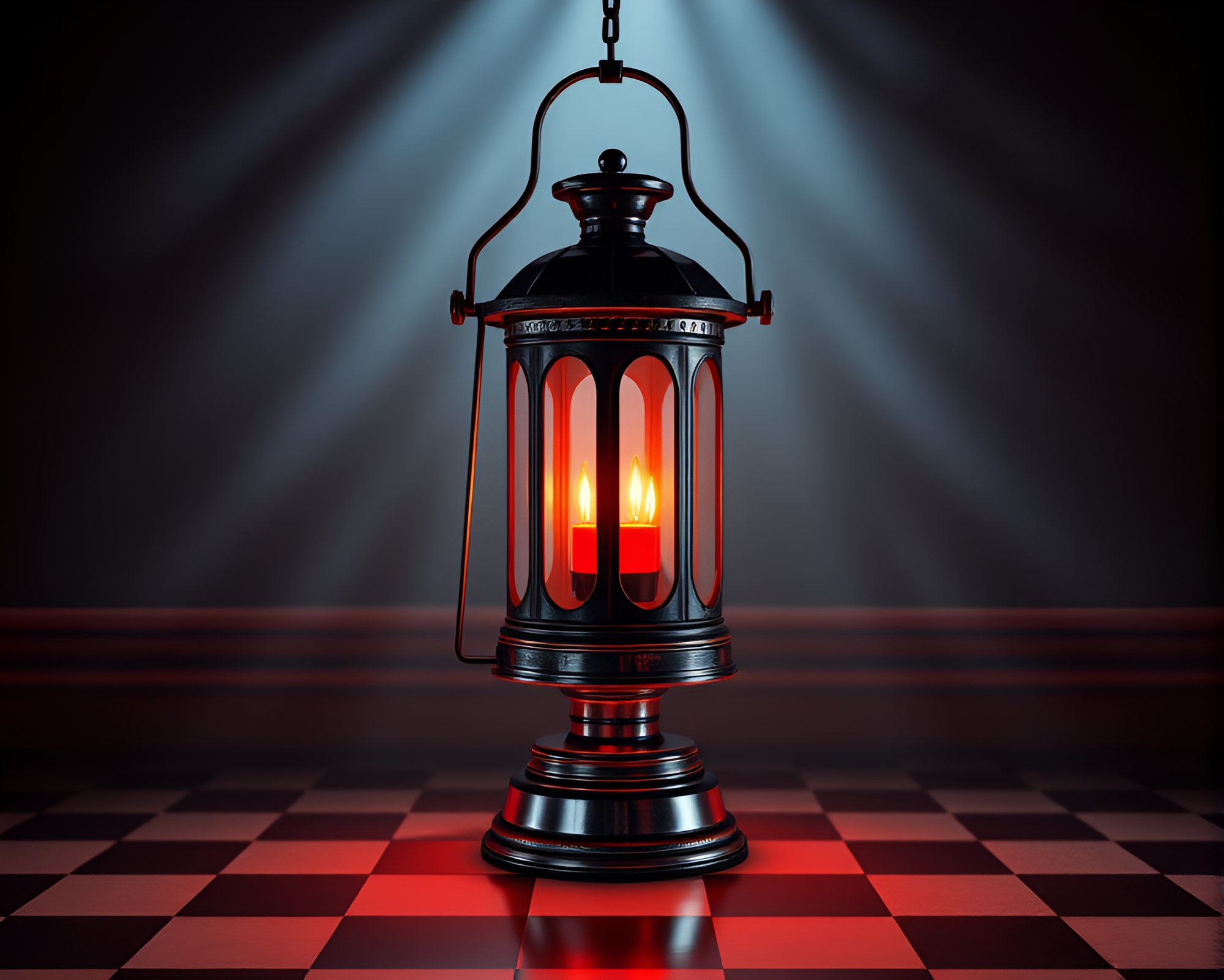 Surreal Checkered Oil Lantern Illumination – free AI stock image
