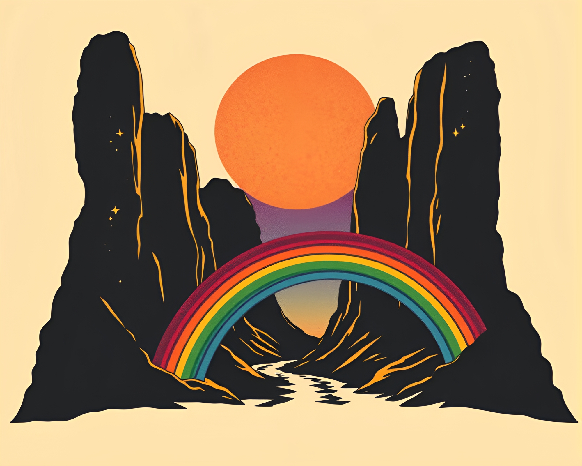 Canyon Shadows: Cosmic Rainbow Tattoo Silhouette – free AI stock image