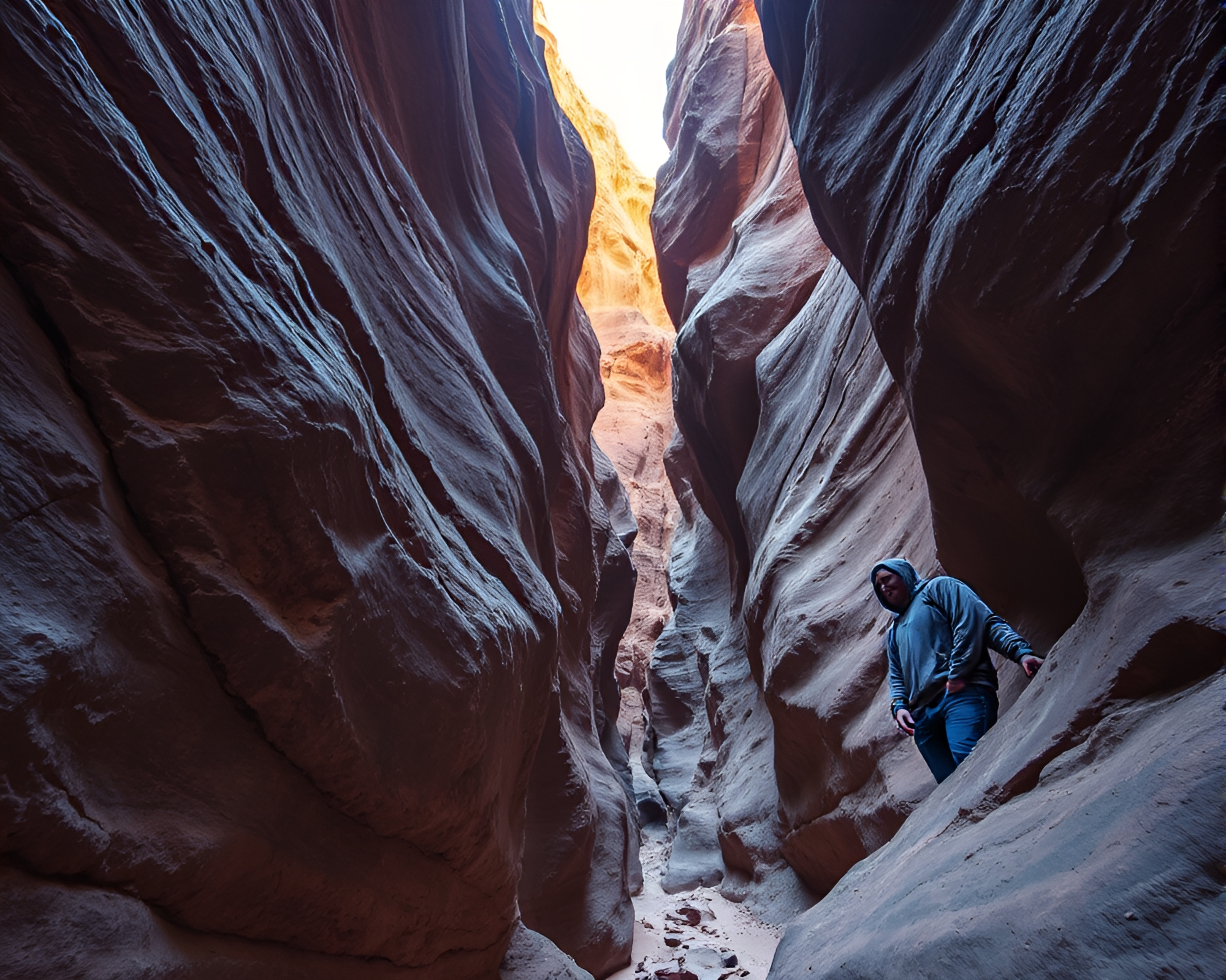 Eroded Canyon Encounter: Metallic Glow – free AI stock image