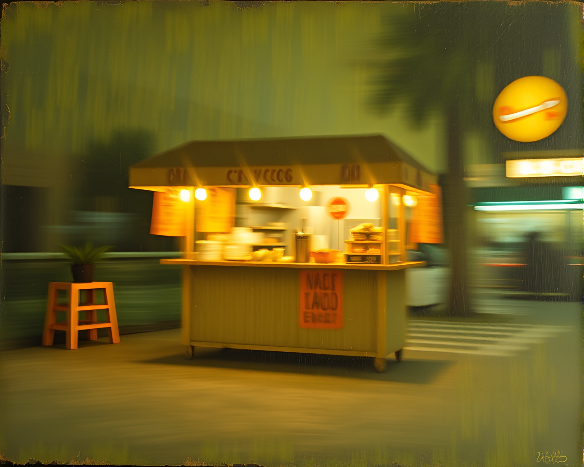 Vibrant Taco Stand Amidst Motion Blur Streaks – free AI stock image