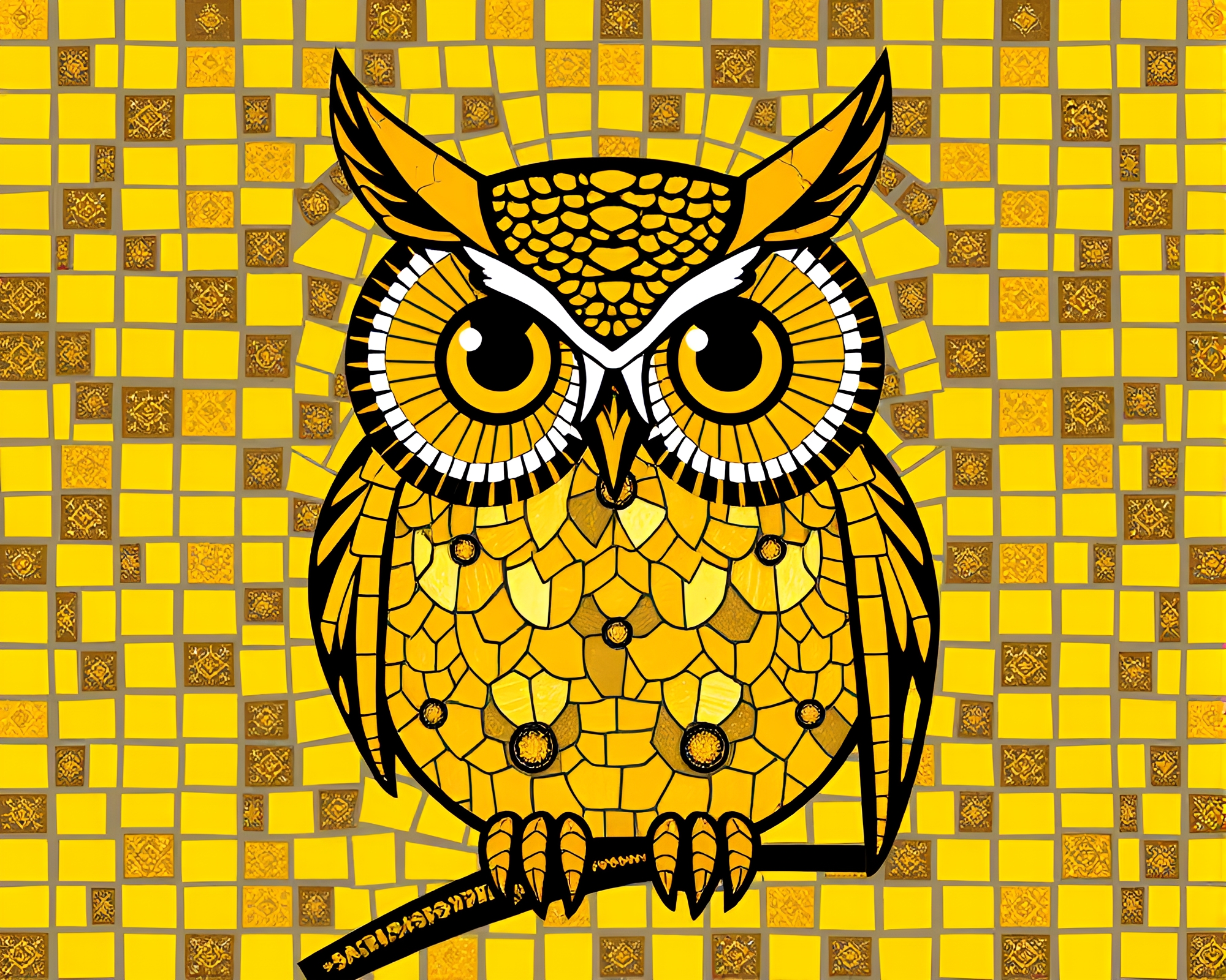 Mosaic Owl in Mustard Yellow Pop – free AI stock image