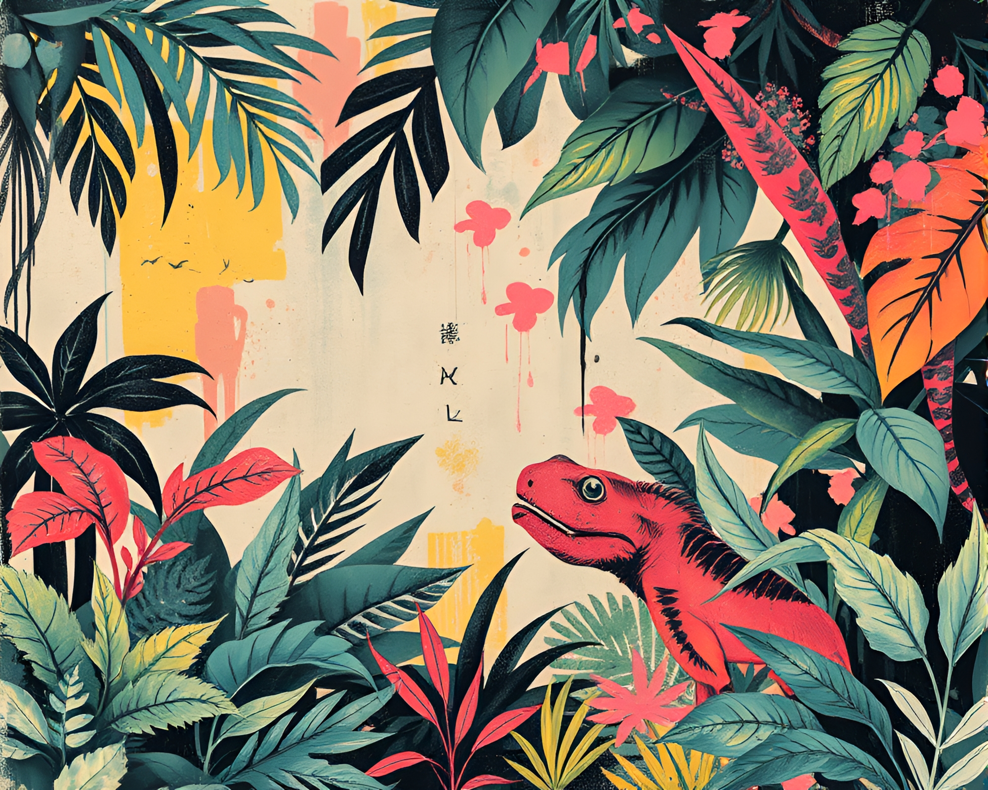Pastel Jungle Magic with Graffiti Twist – free AI stock image