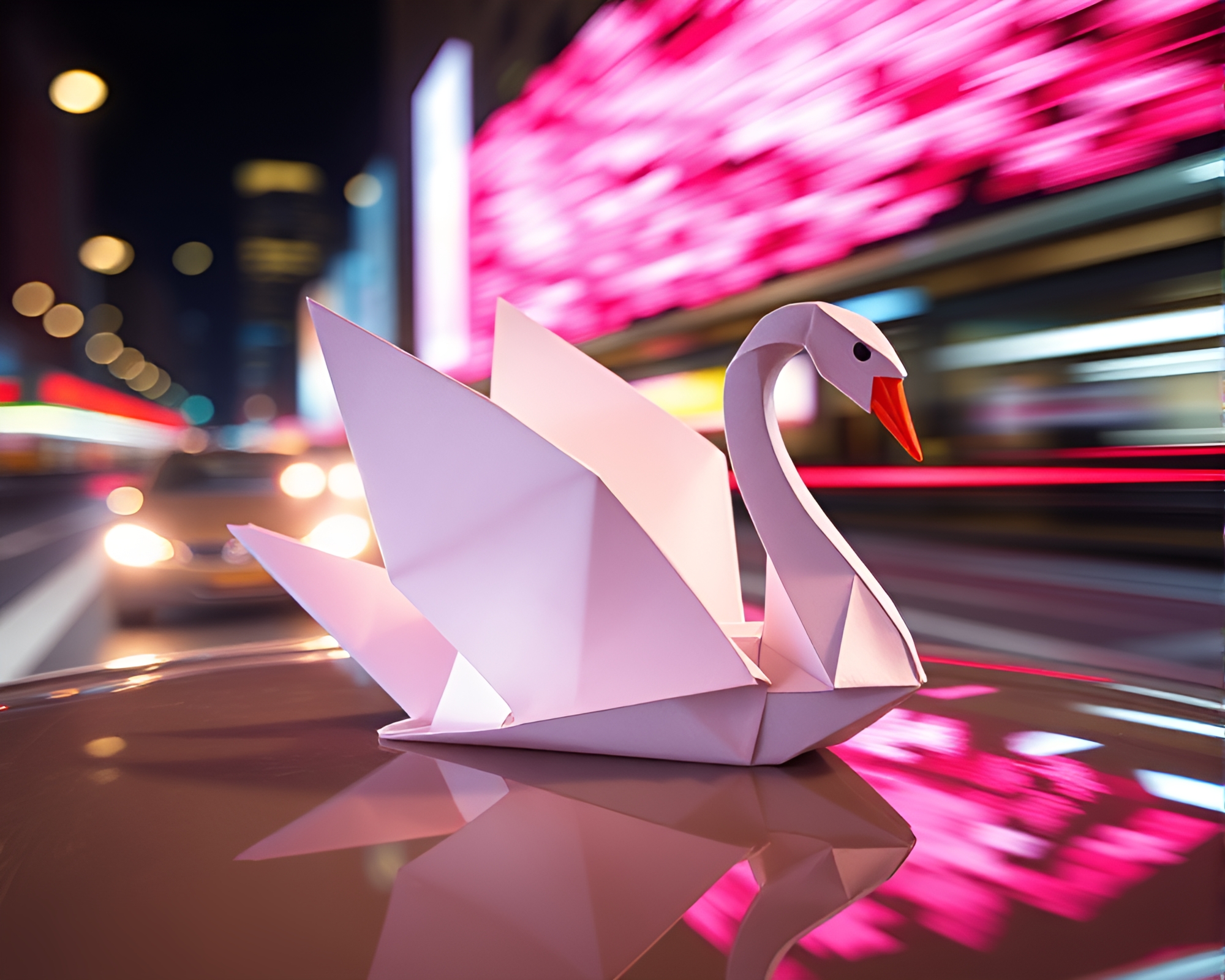 Taxi Streaks Through Digital Origami Bloom – free AI stock image