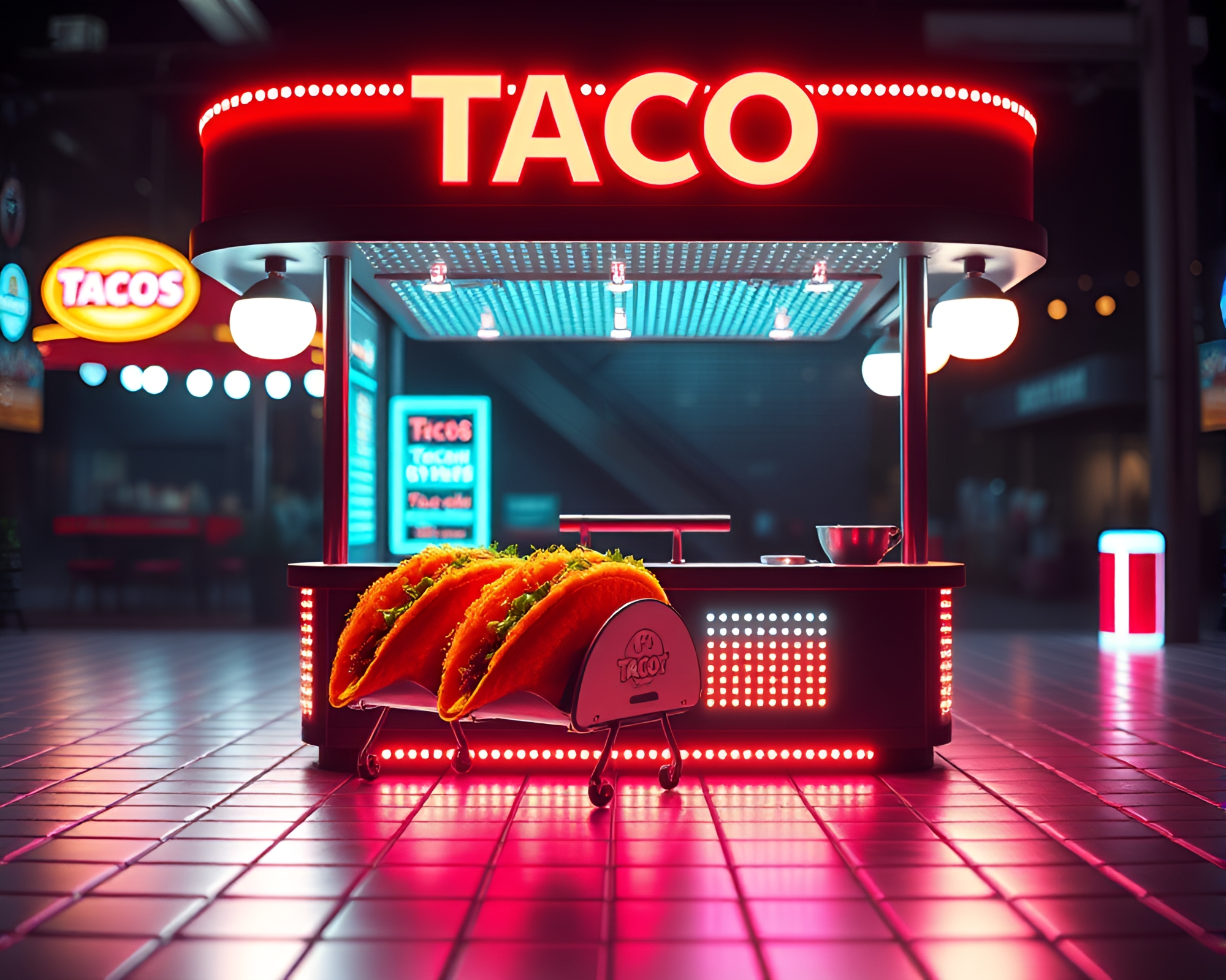 Neon-lit Taco Stand With Graphic Novel Vibe – free AI stock image