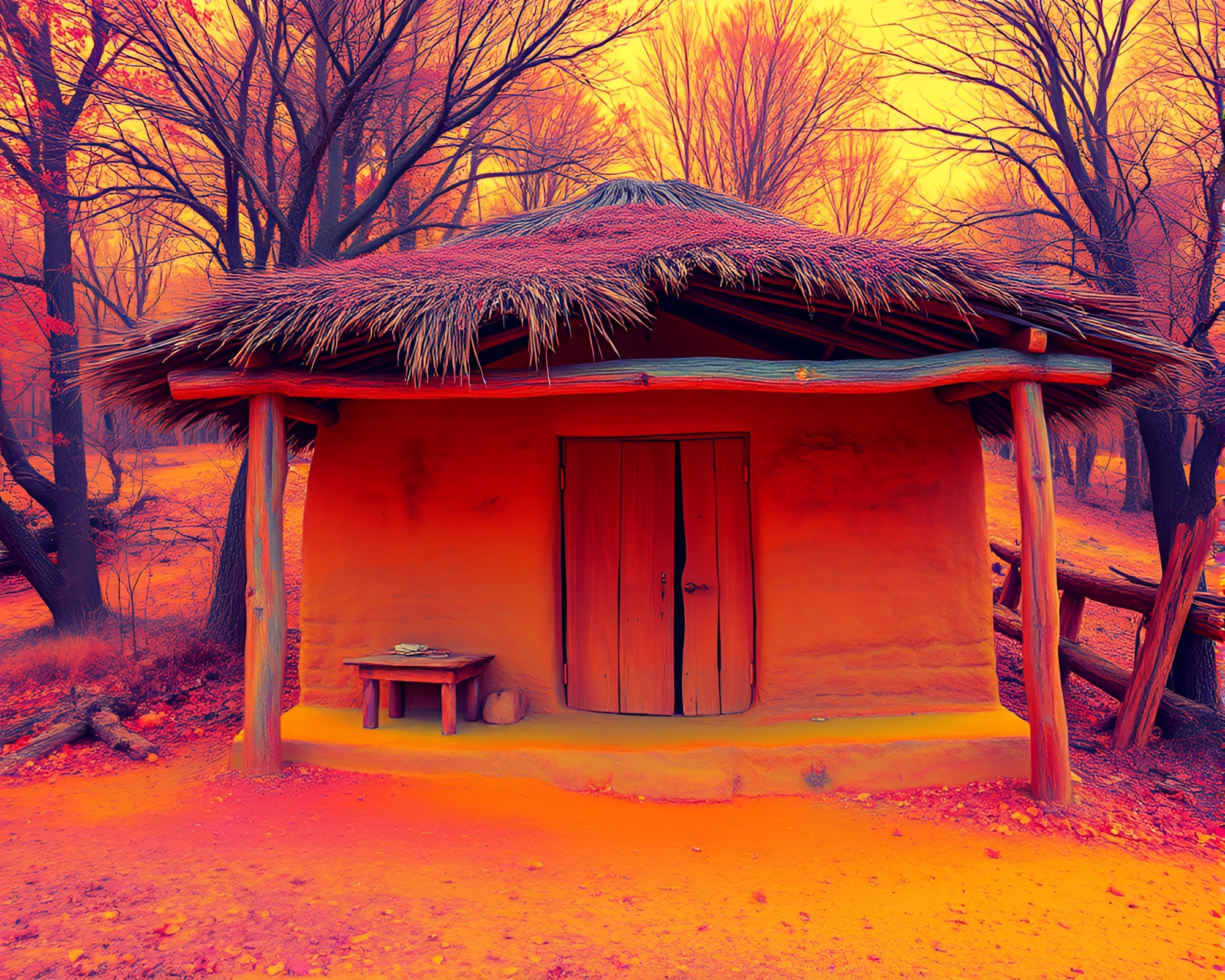 Infrared Mud Hut: Thermal Imaging Divisionism – free AI stock image