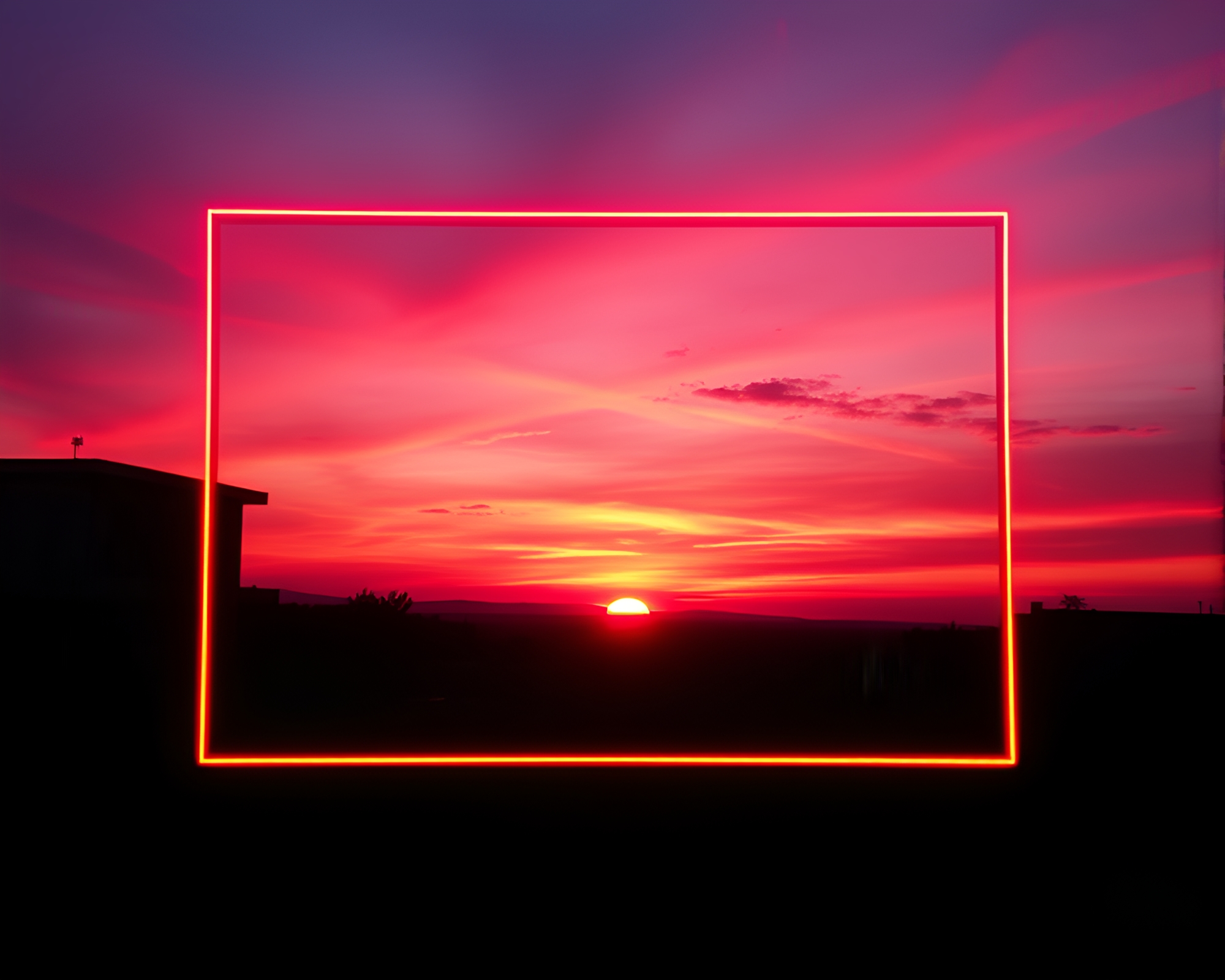 Vaporwave Sunset Through Etched Frames – free AI stock image