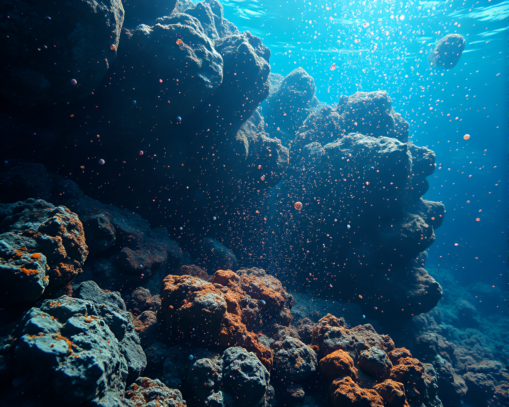 Mesmerizing Underwater Spirit Forest with Floating Particles – free AI stock image