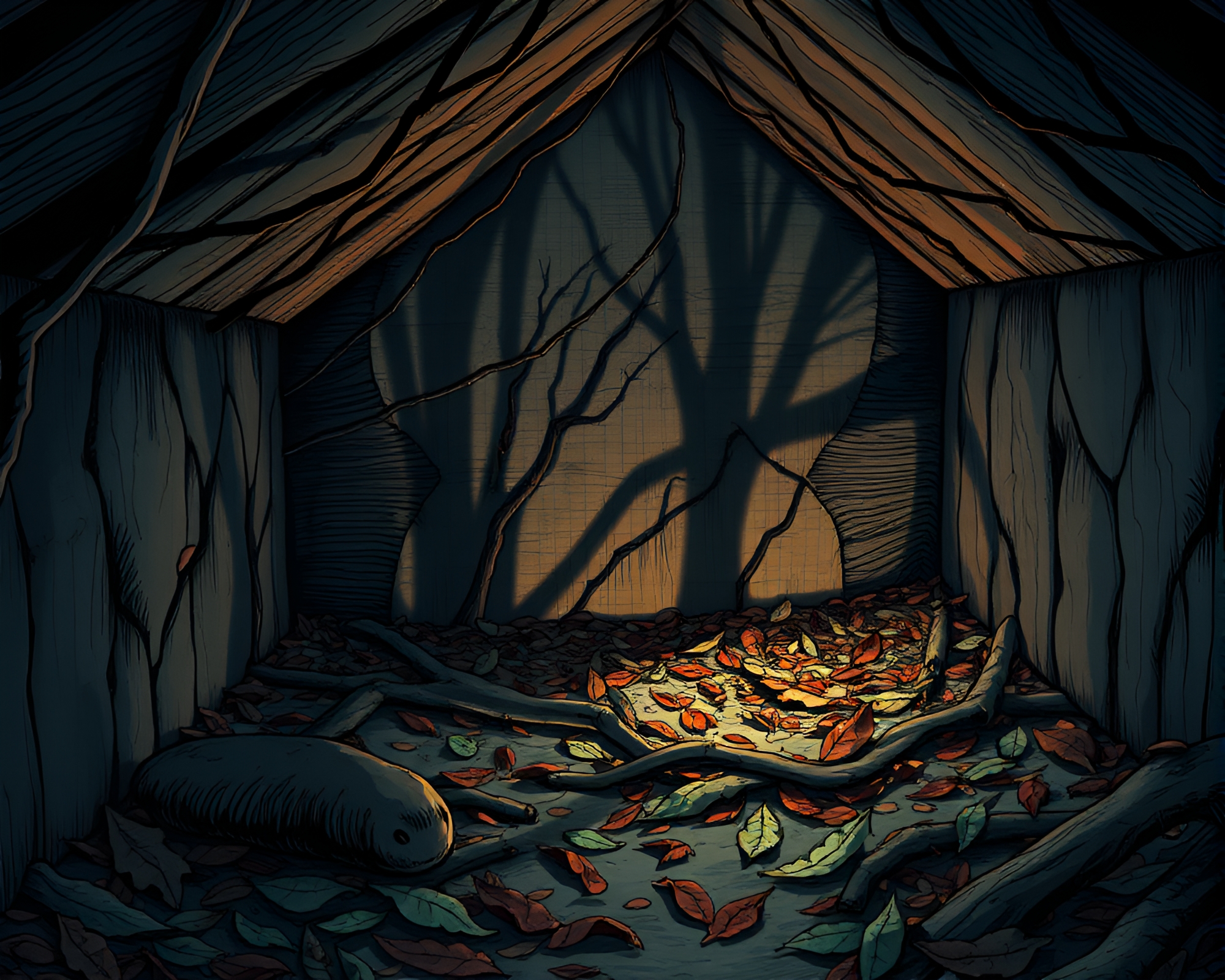 Ethereal Banshee in Shadowy Attic Among Leaf Litter – free AI stock image