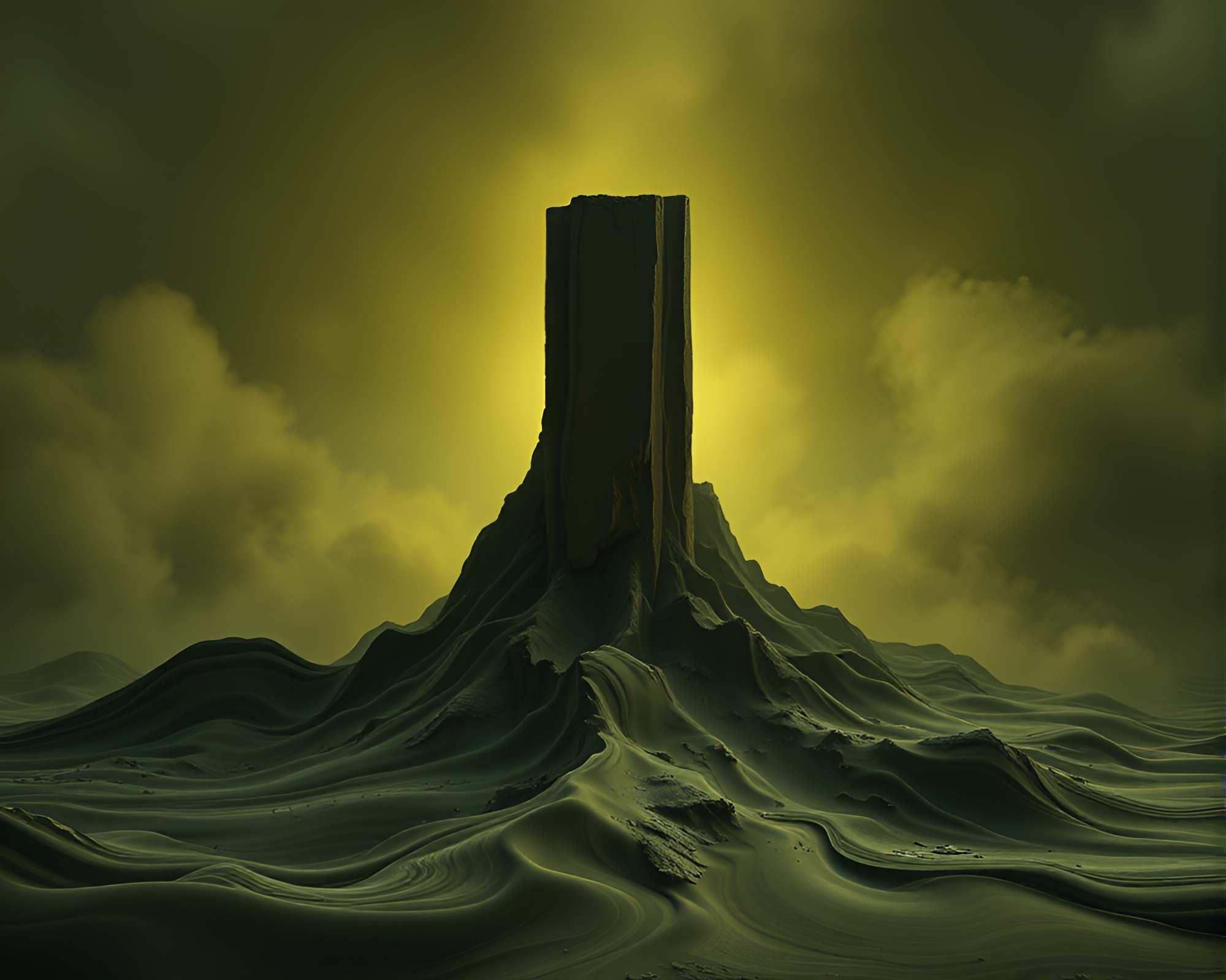 Monolithic Centerpiece in Olive Drab Fluidity – free AI stock image